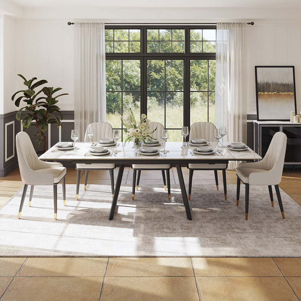 Leather Beige PU Leather Dining Chairs
