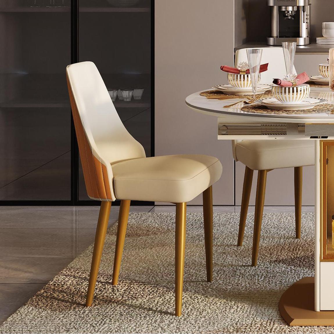 Stainless Steel Orange & Beige PU Leather Dining Chairs