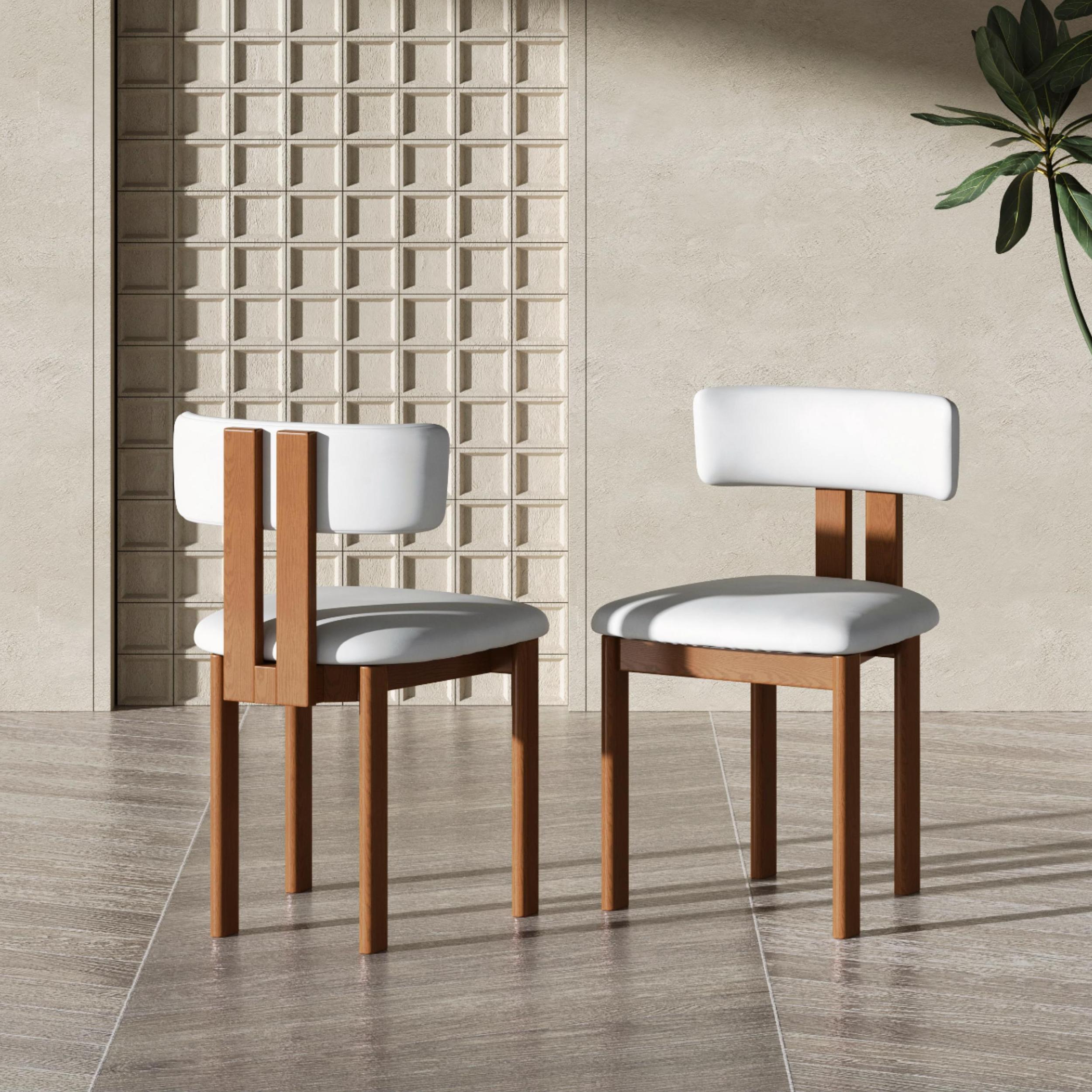 Fully Assembled Beige & Light Walnut PU Leather Dining Chairs