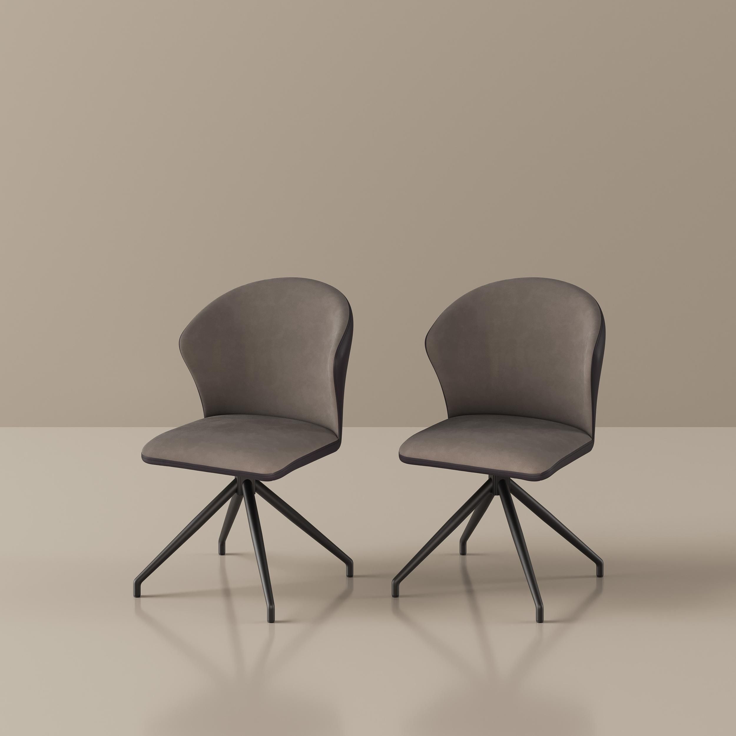 Carbon Steel Coffee & Brown PU Leather Dining Chairs