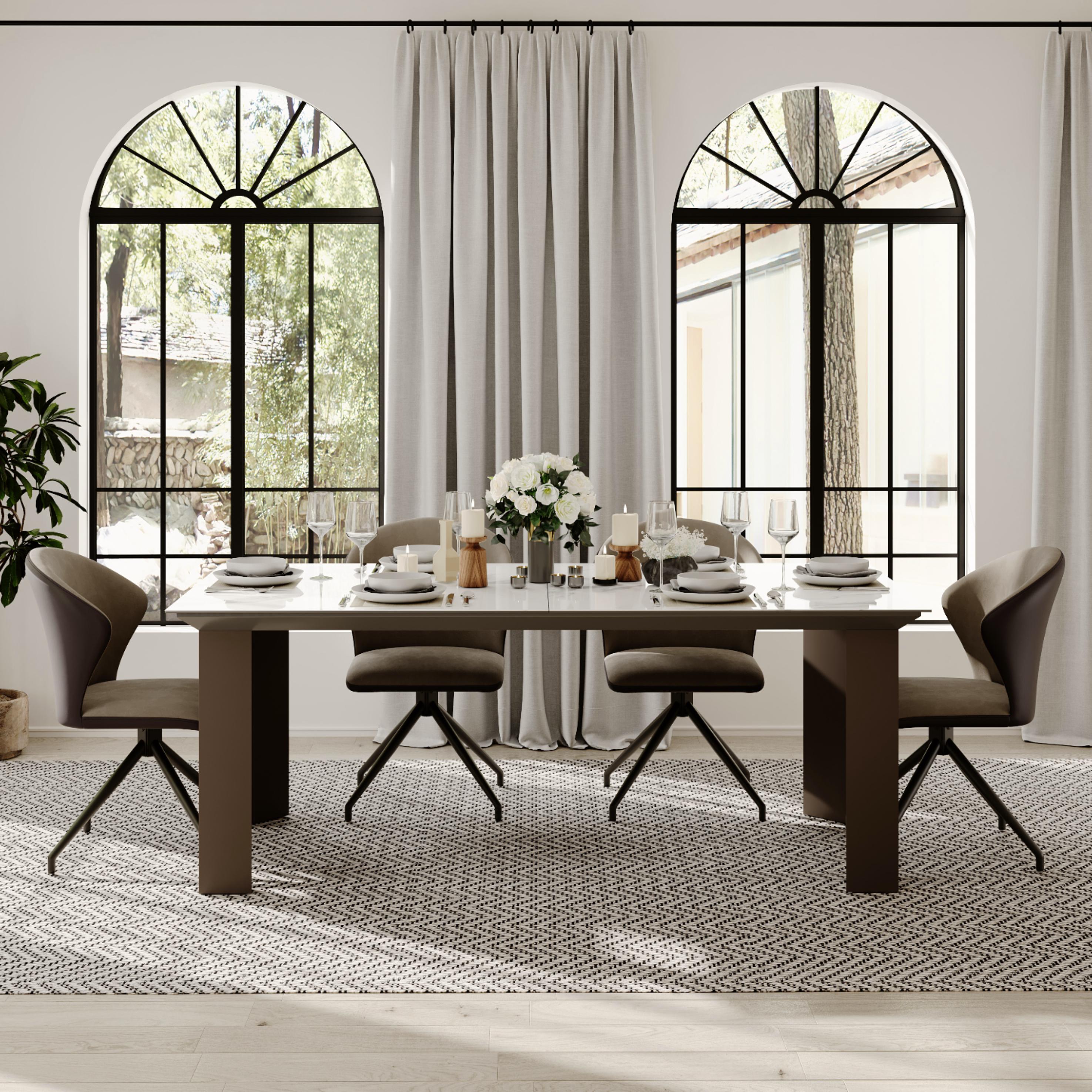Carbon Steel Coffee & Brown PU Leather Dining Chairs