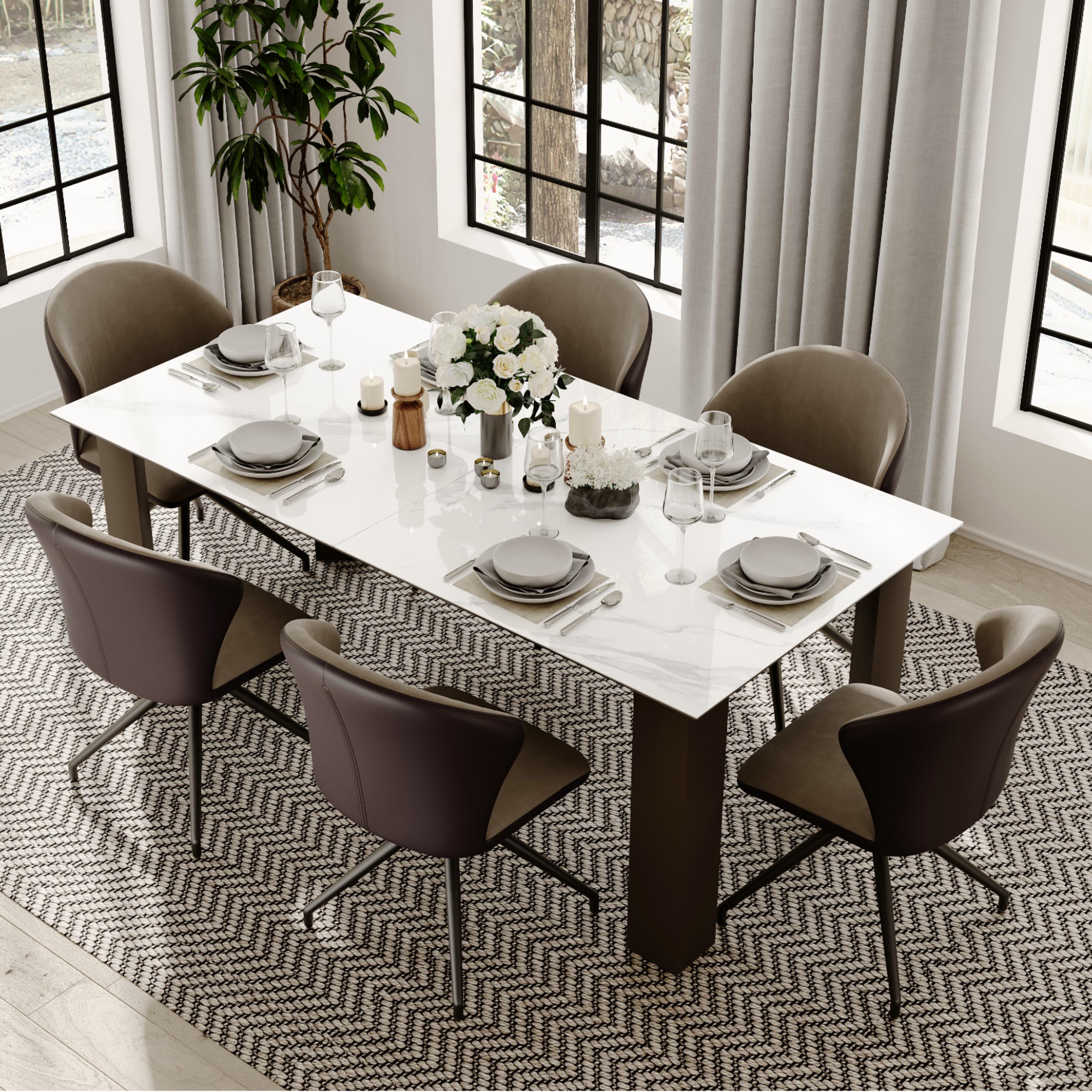 Carbon Steel Coffee & Brown PU Leather Dining Chairs