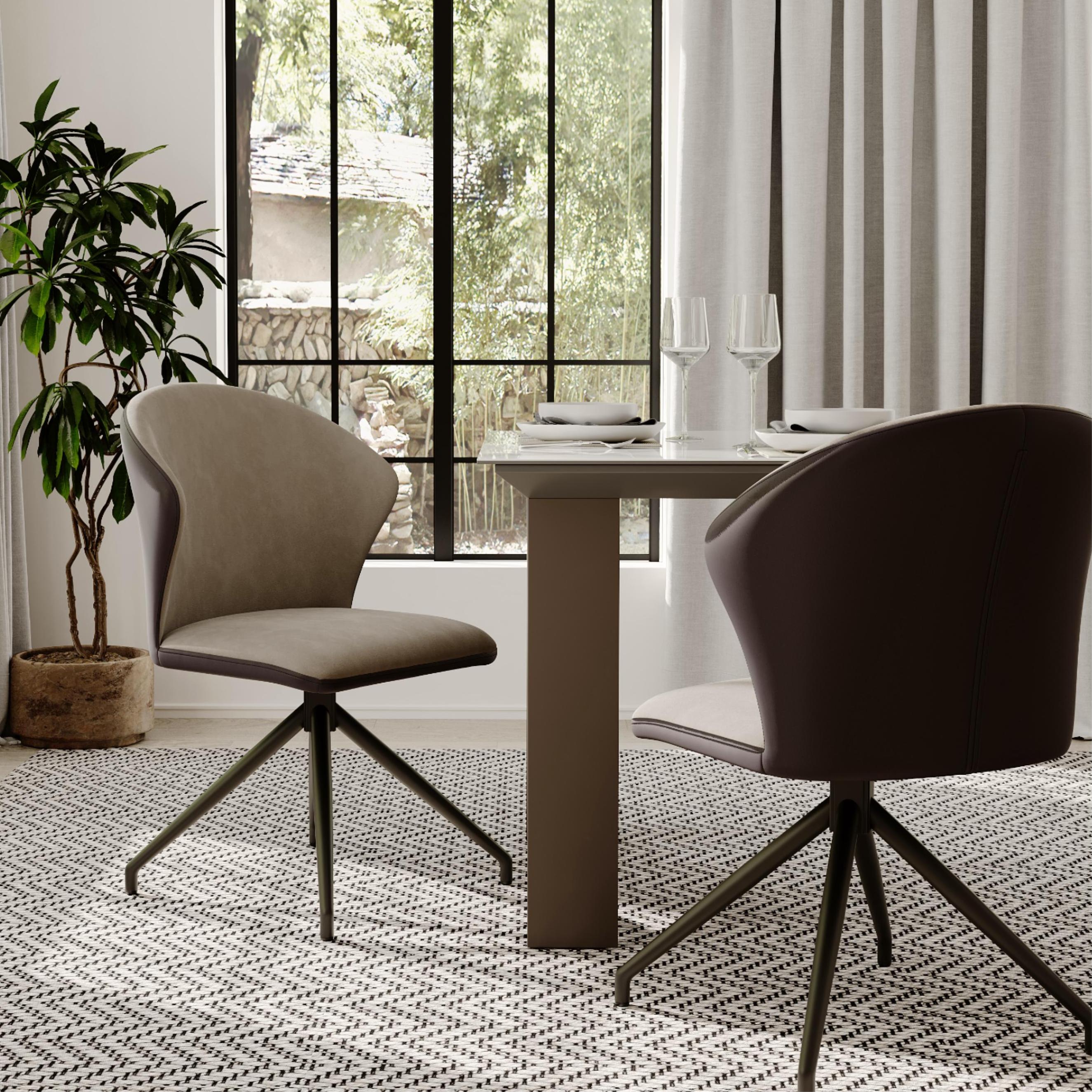 Carbon Steel Coffee & Brown PU Leather Dining Chairs