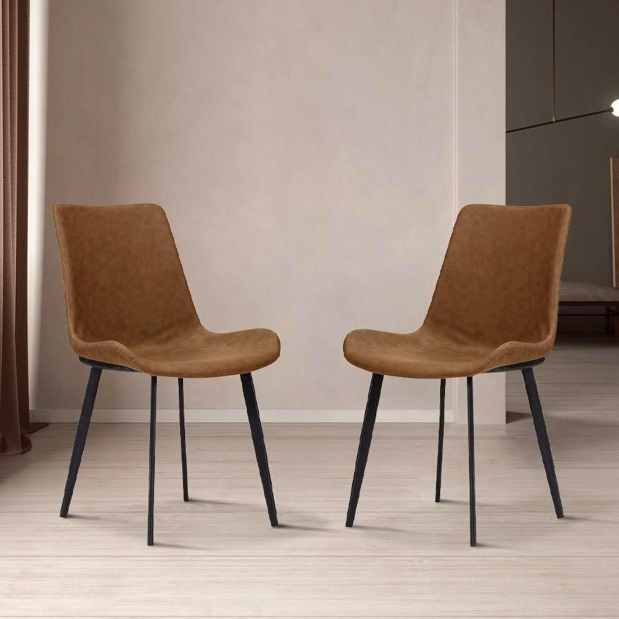 Iron Brown PU Leather Dining Chairs