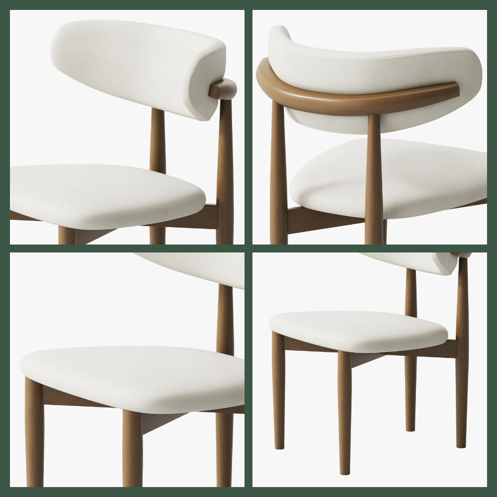 Ash Wood Beige & Walnut PU Leather Dining Chairs