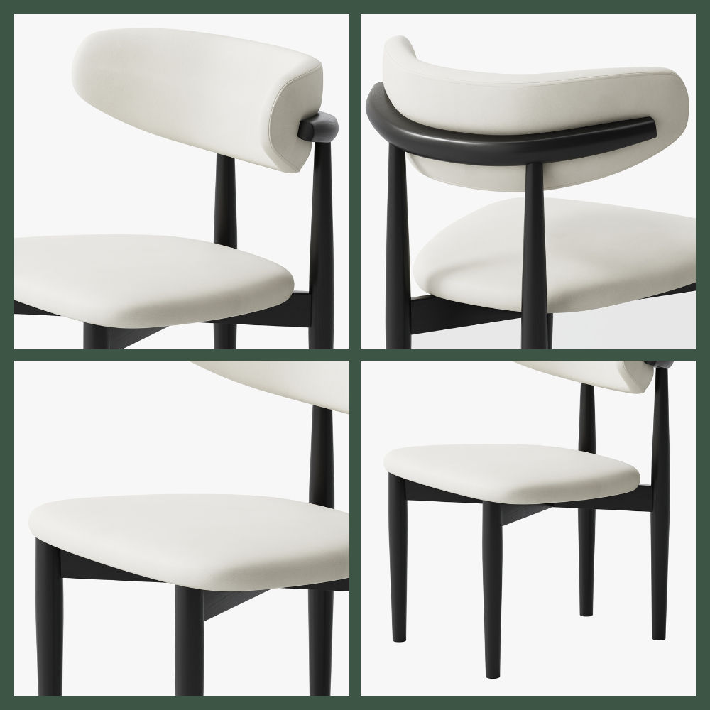 Ash Wood Beige & Black PU Leather Dining Chairs