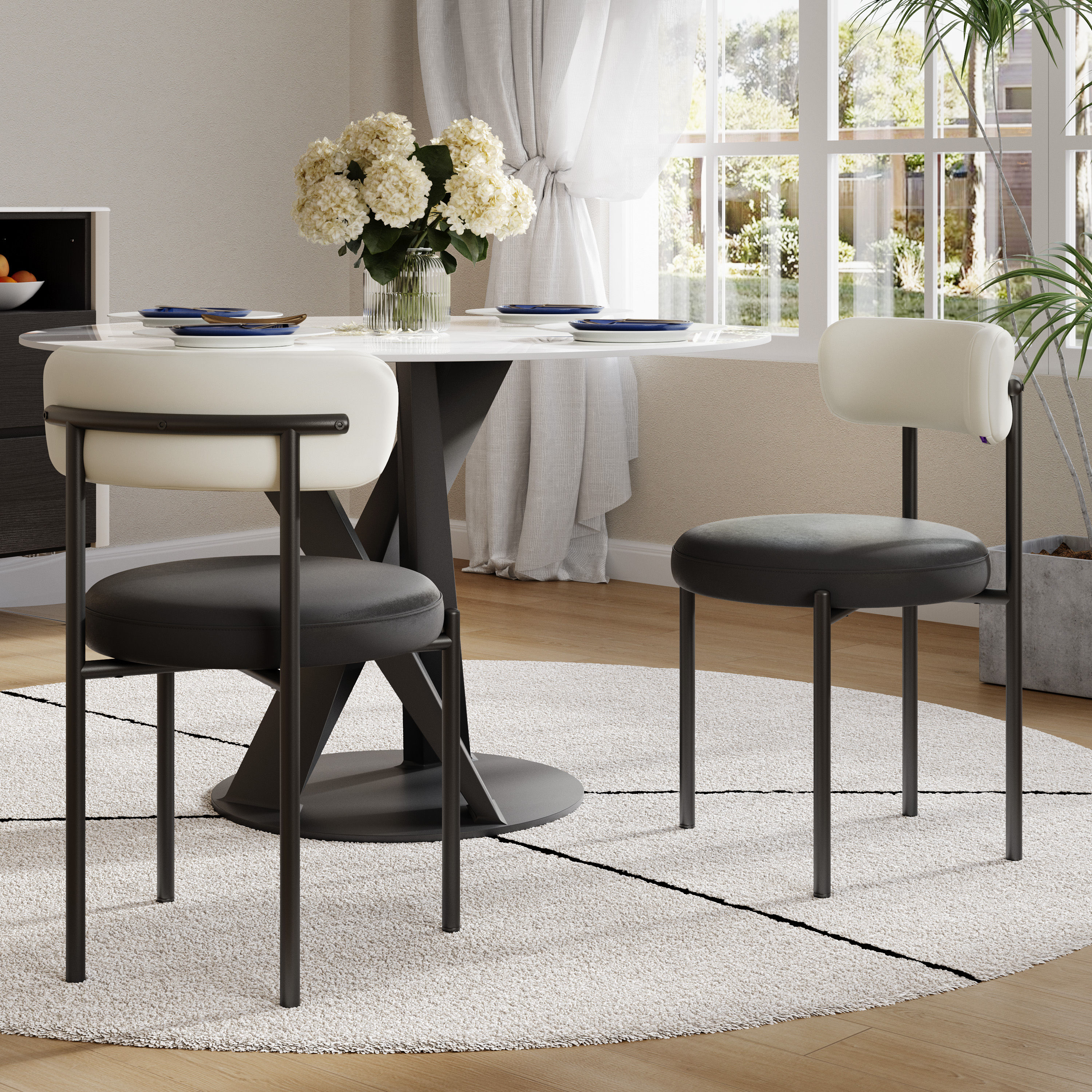 Fully Assembled White & Black PU Leather Dining Chairs
