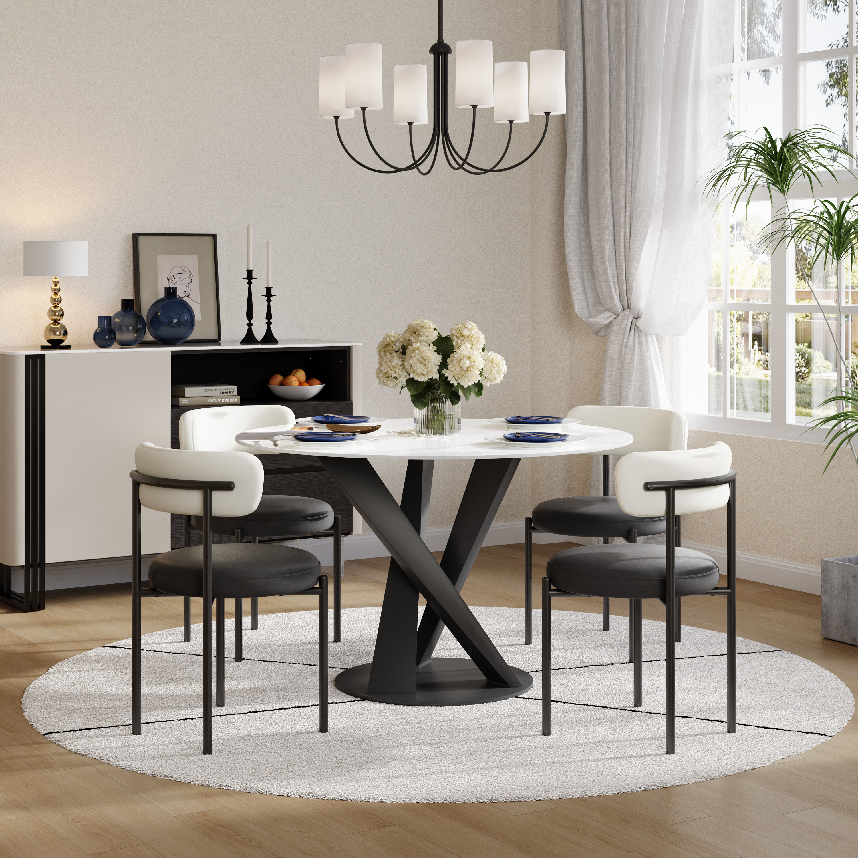 Fully Assembled White & Black PU Leather Dining Chairs