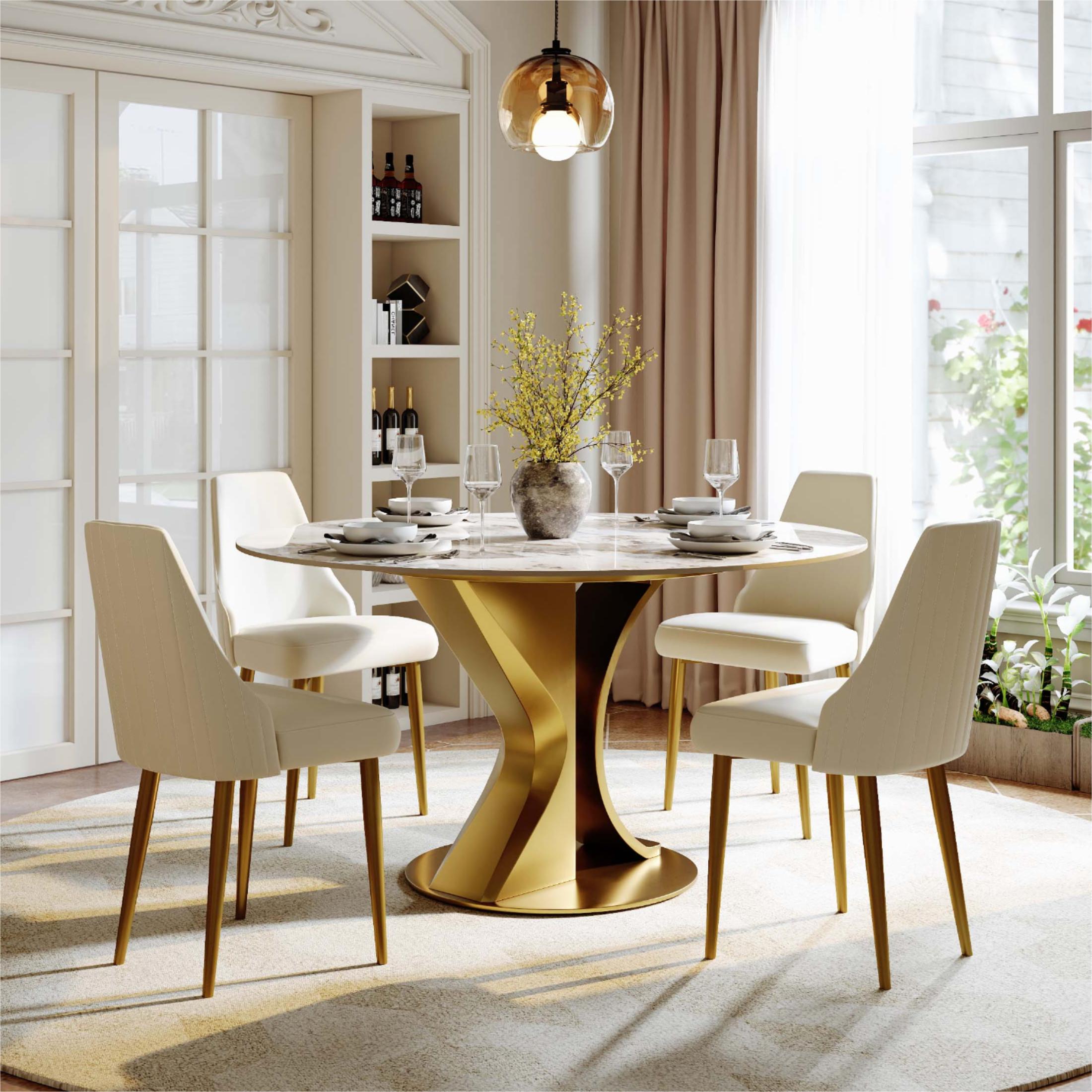 Beige Beige PU Leather Dining Chairs