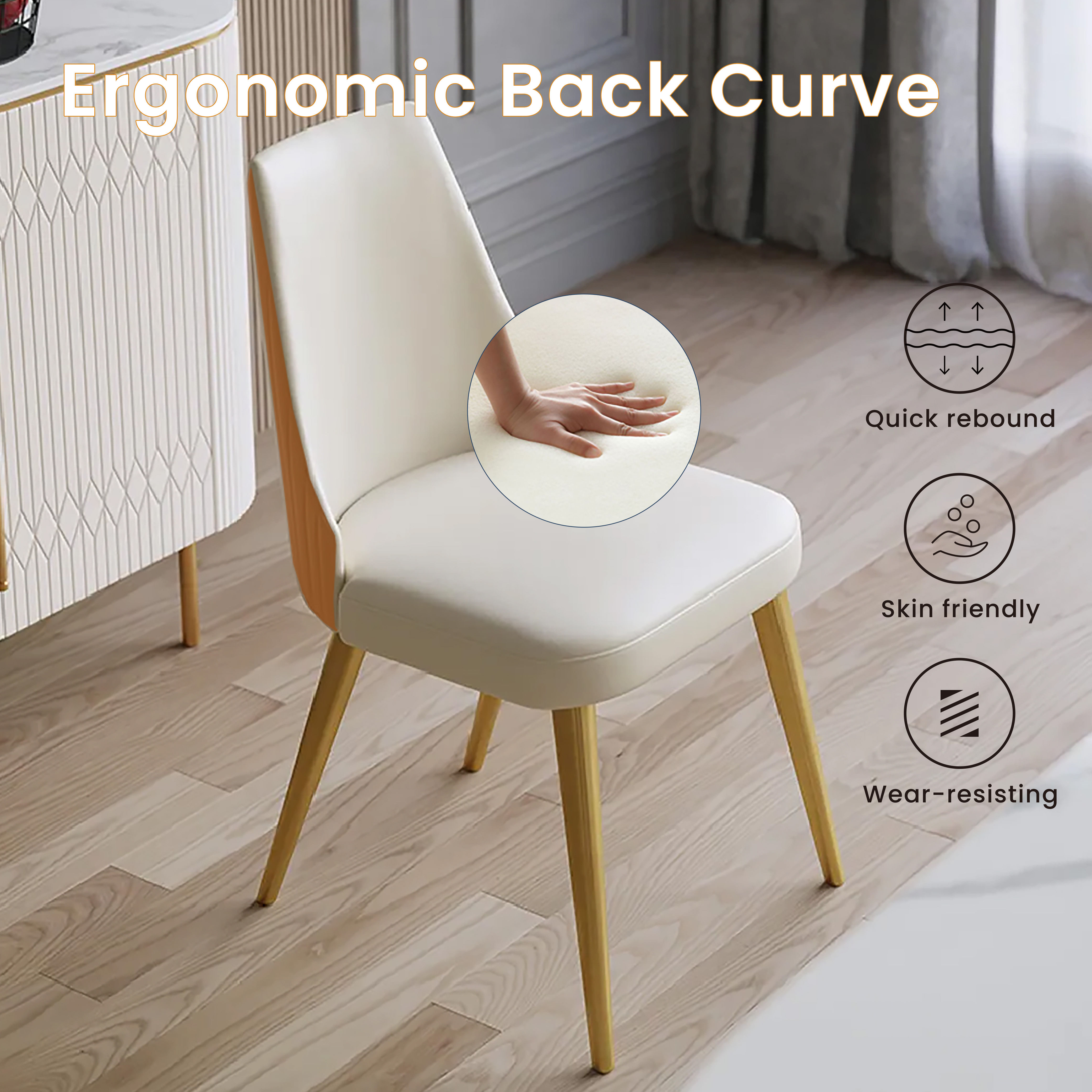 Modern Luxury Orange & Beige PU Leather Dining Chairs