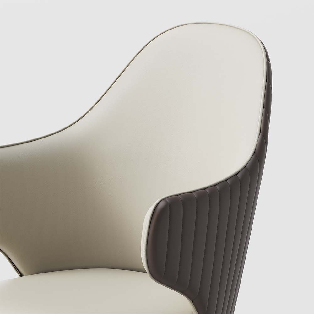 Beige Brown & Beige PU Leather Dining Chairs