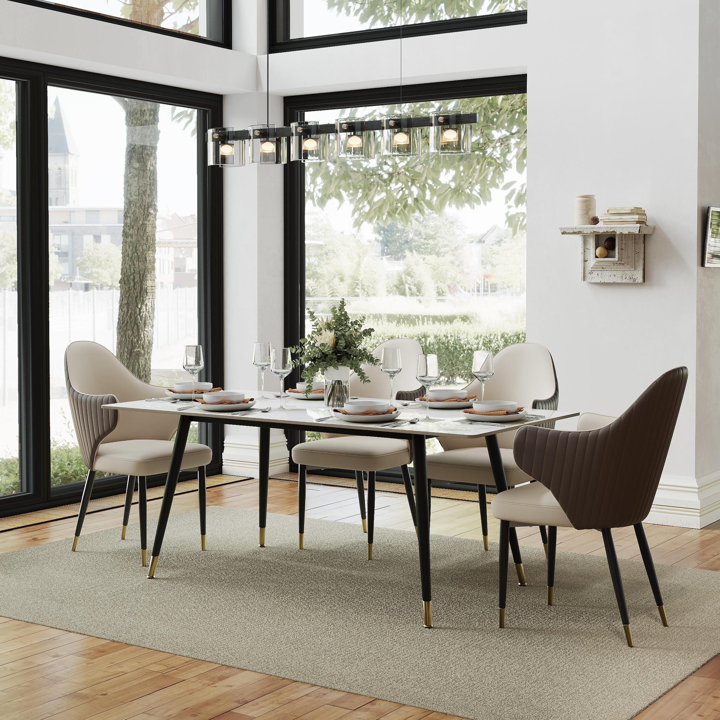 PU Leather Brown & Beige PU Leather Dining Chairs