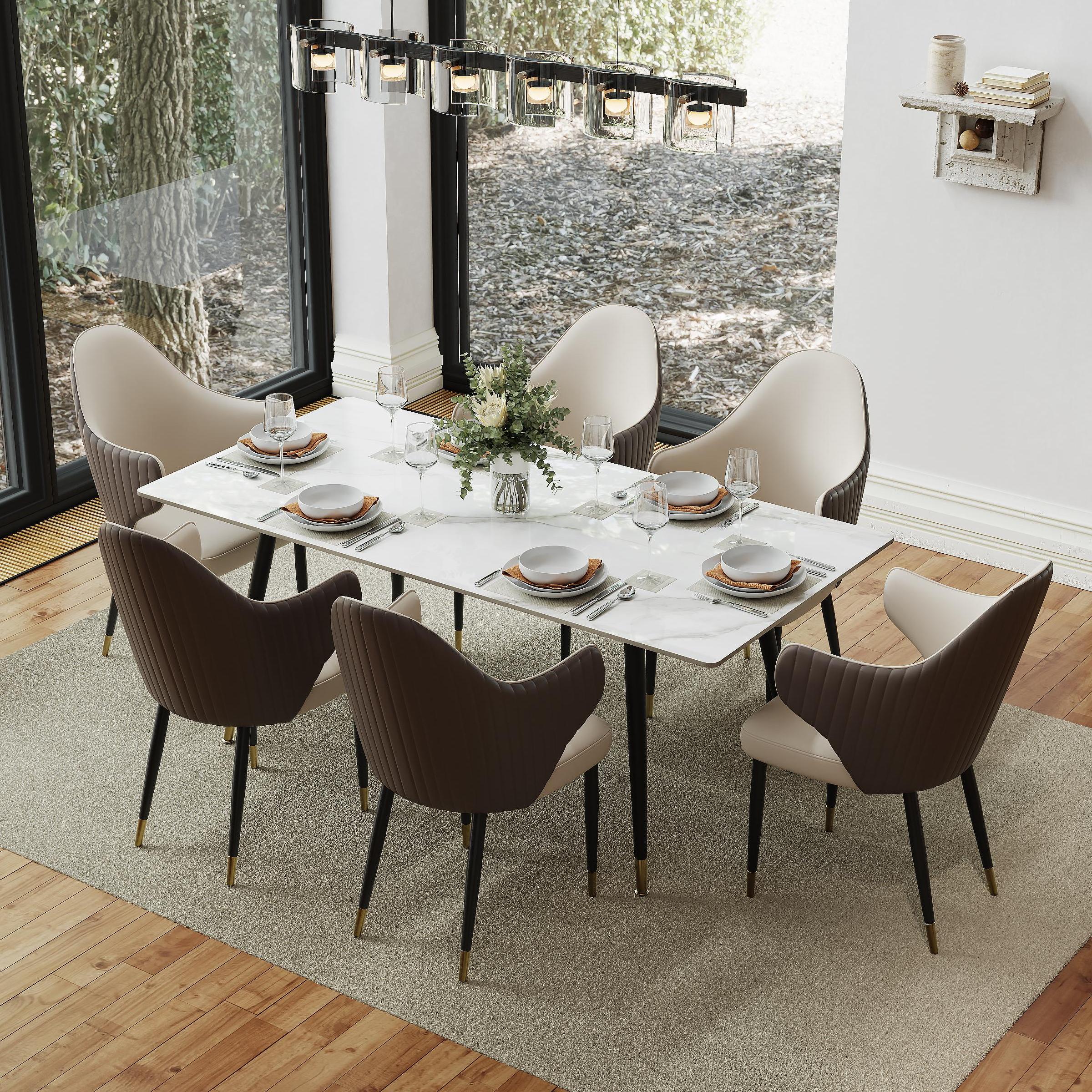 Beige Brown & Beige PU Leather Dining Chairs