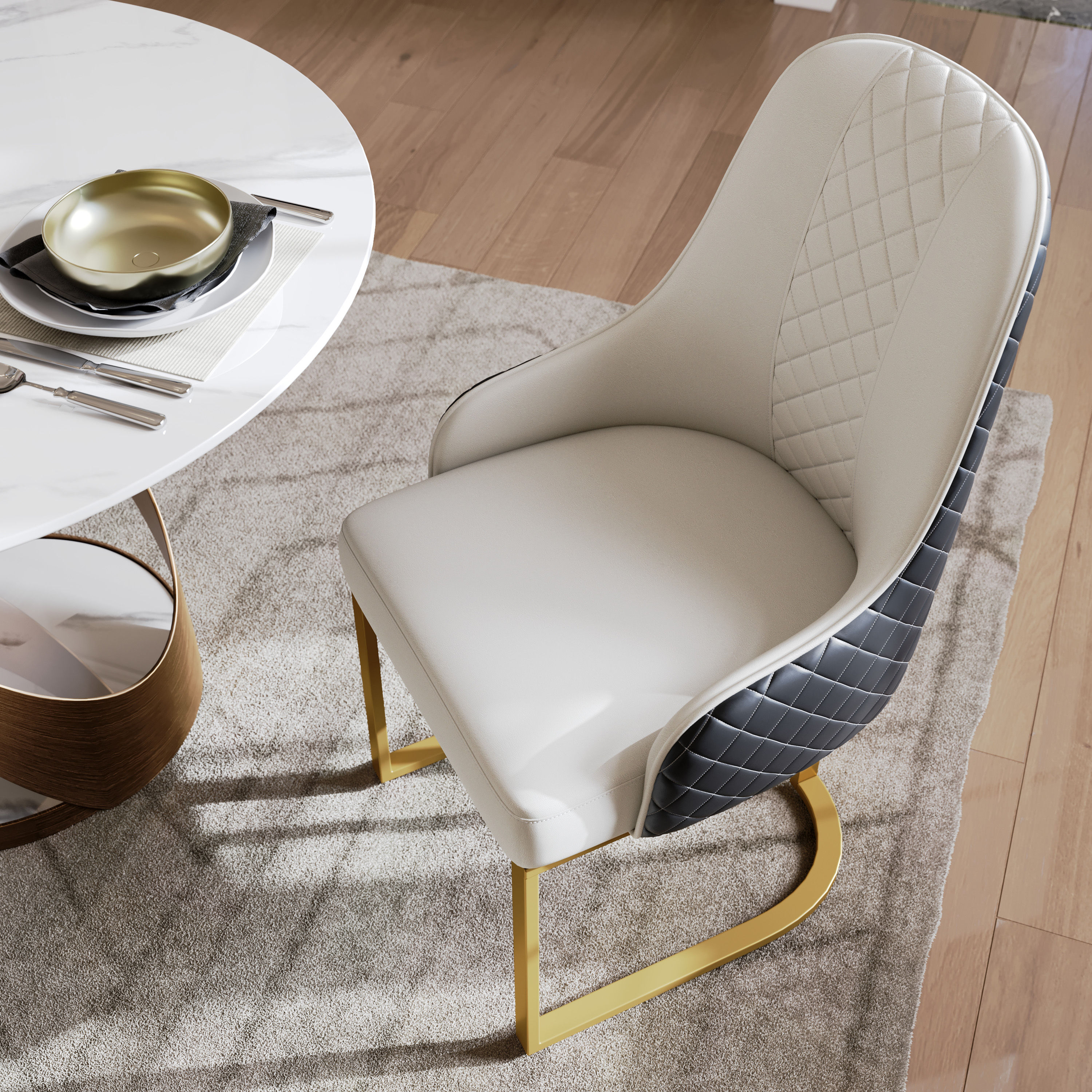 PU Leather Beige & Black PU Leather Dining Chairs