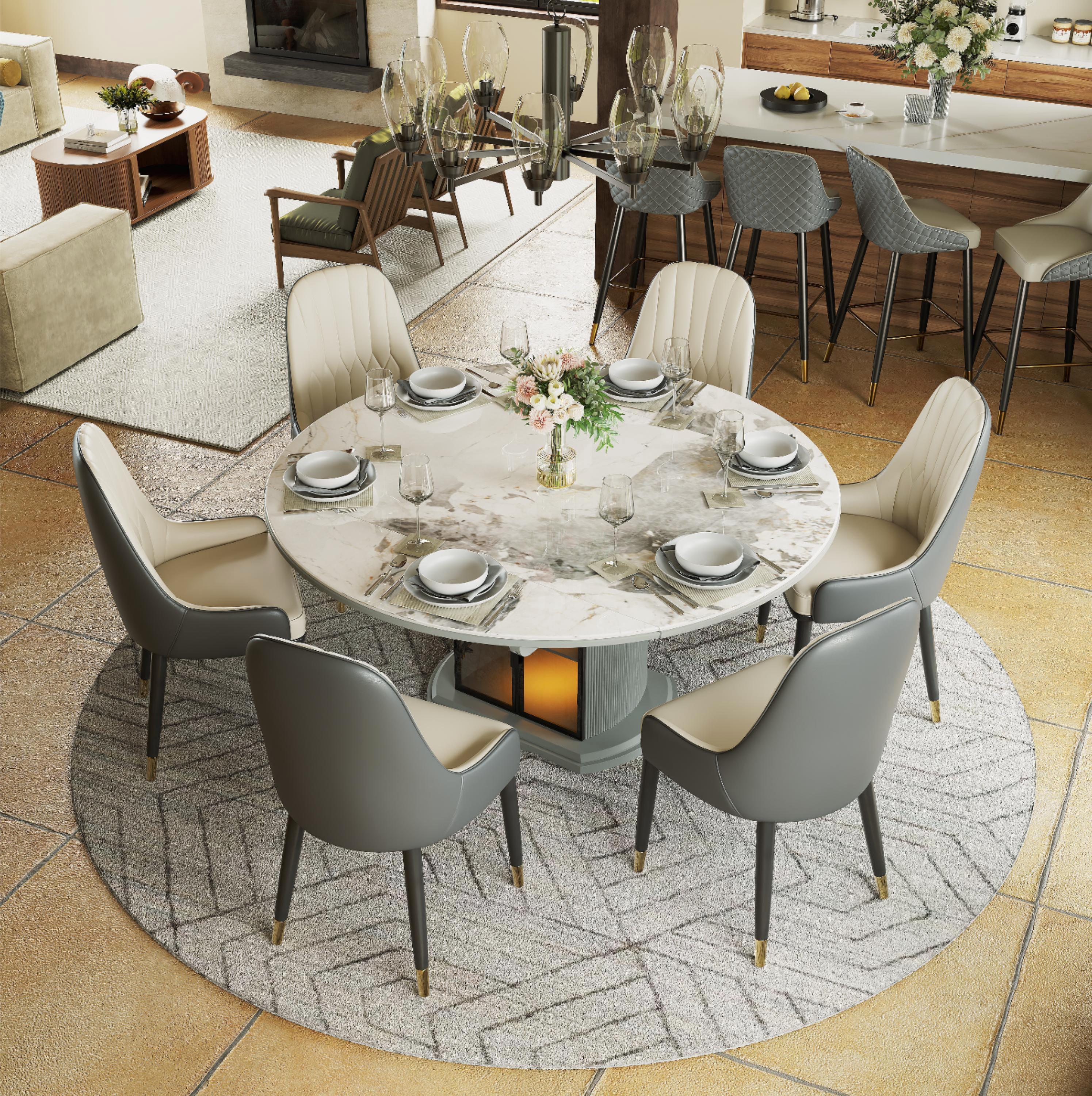 PU Leather Gray & Beige PU Leather Dining Chairs