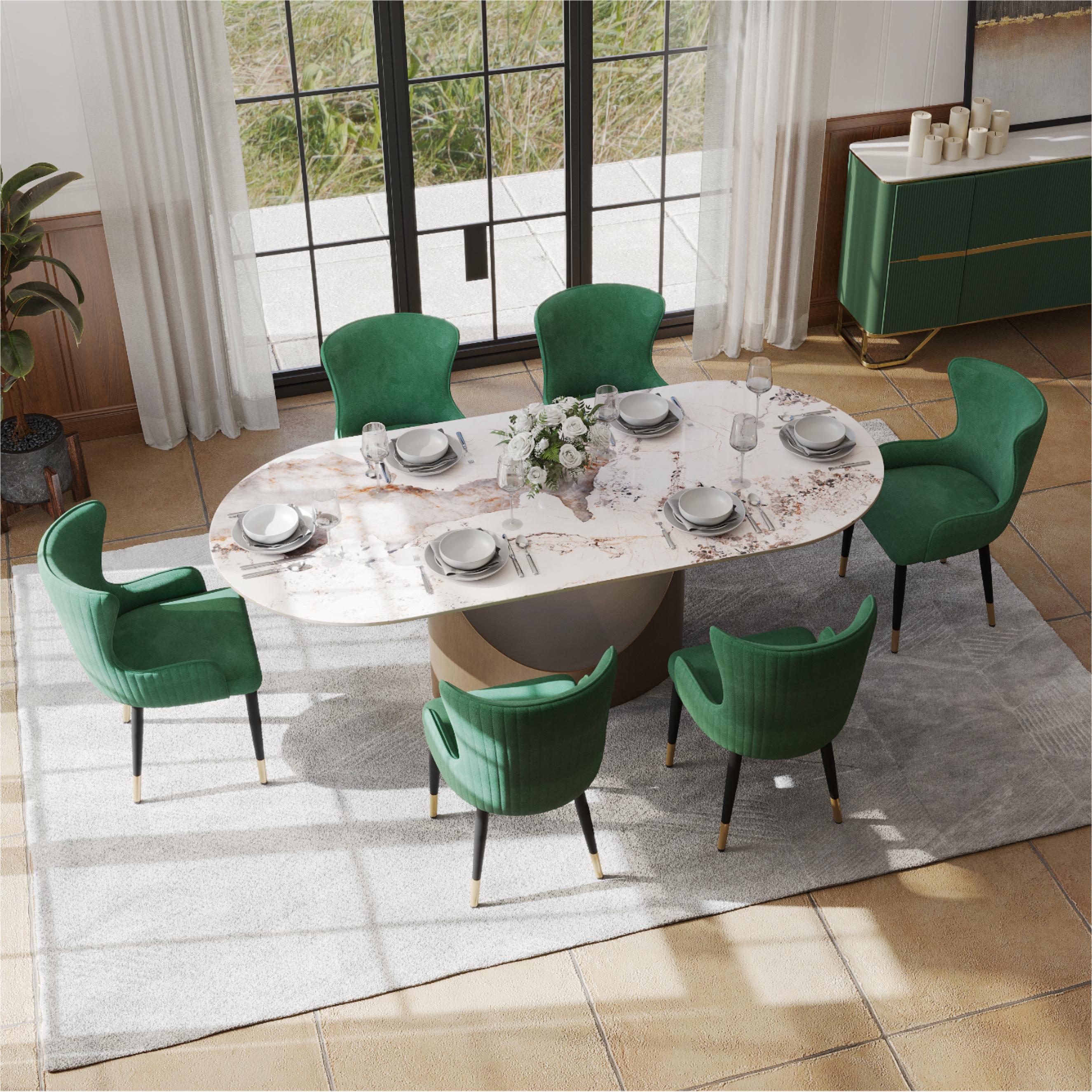 Metal Leg Green PU Leather Dining Chairs