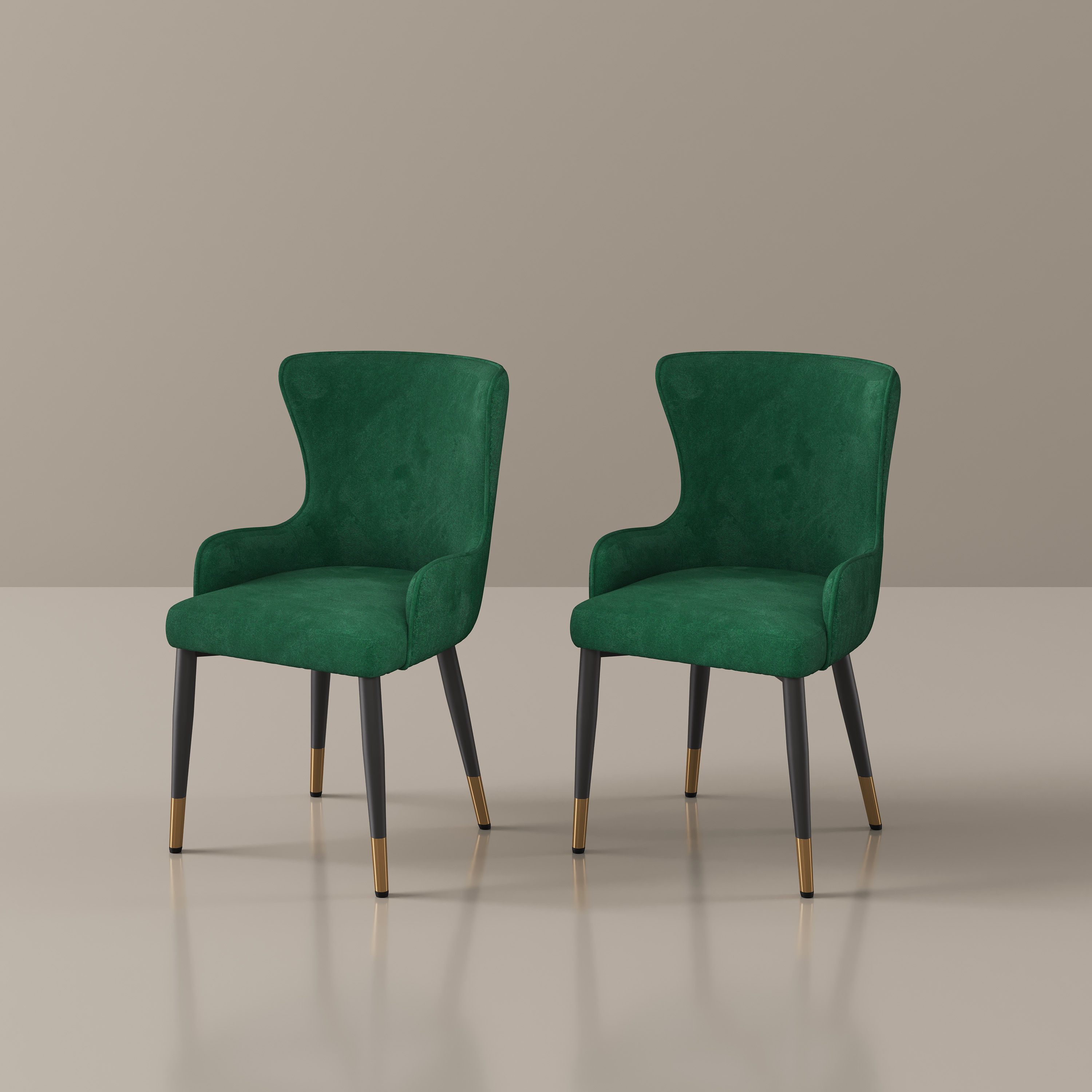 Metal Leg Green PU Leather Dining Chairs
