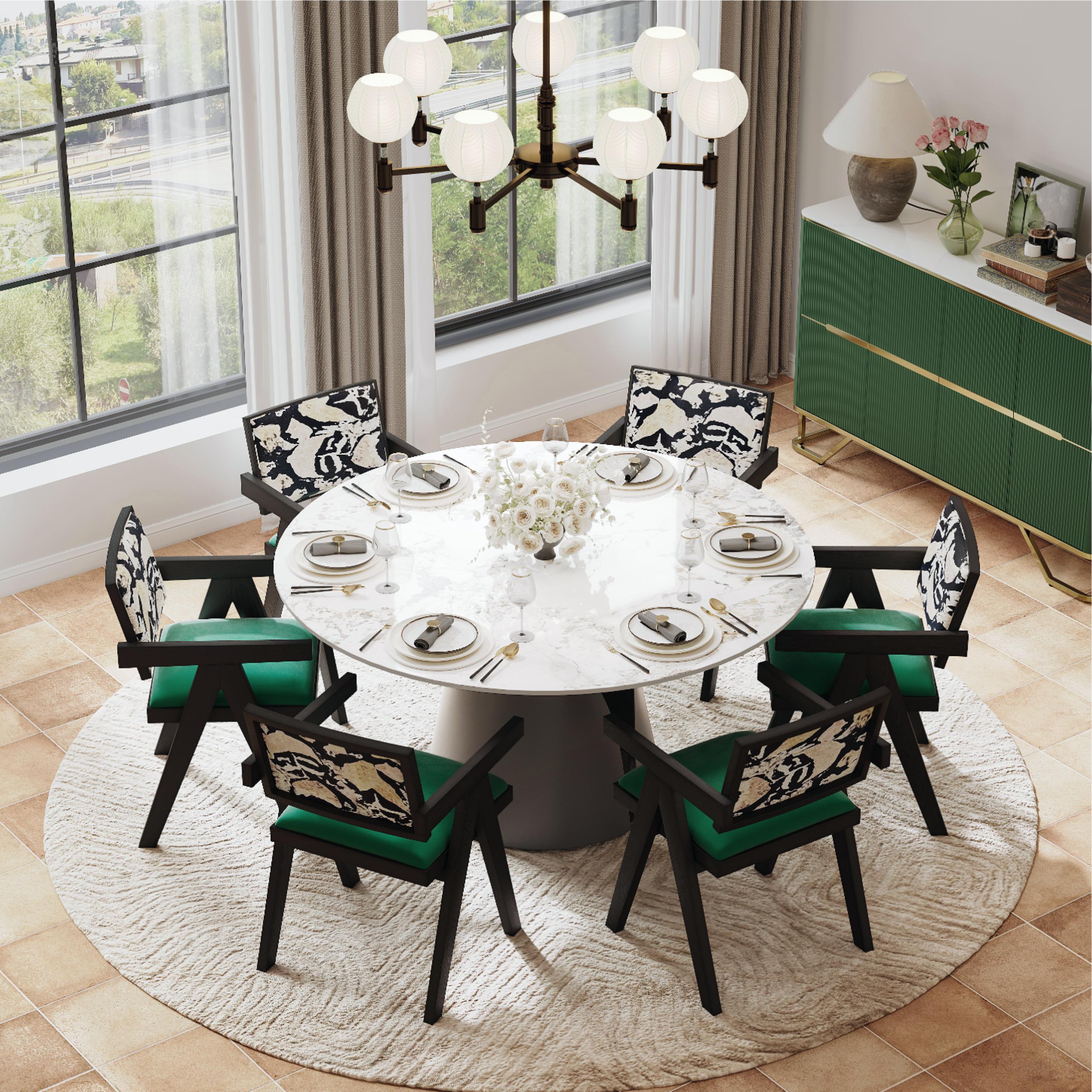 Fully Assemble Green & Black Ash Wood Dining Chairs