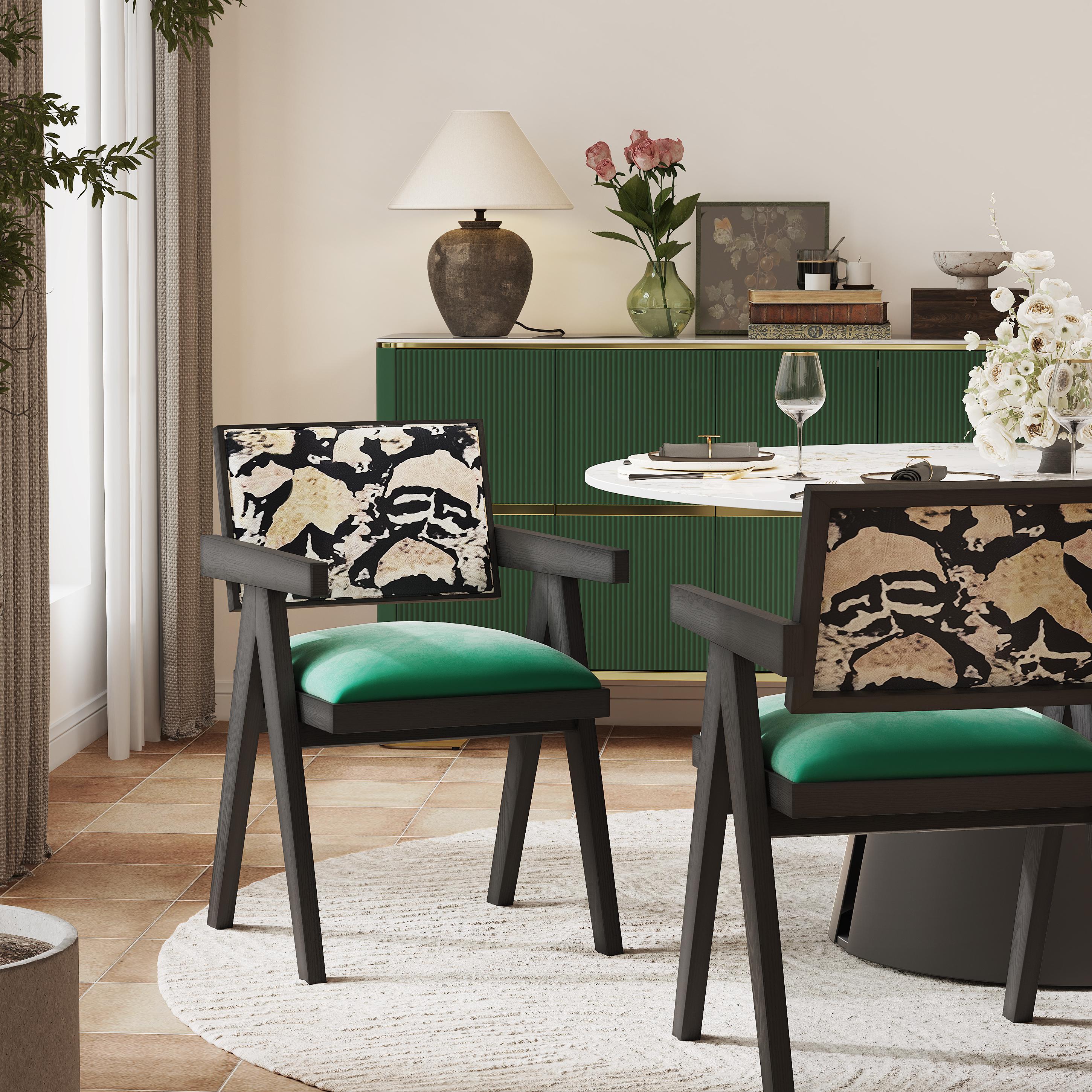Wood Green & Black Ash Wood Dining Chairs