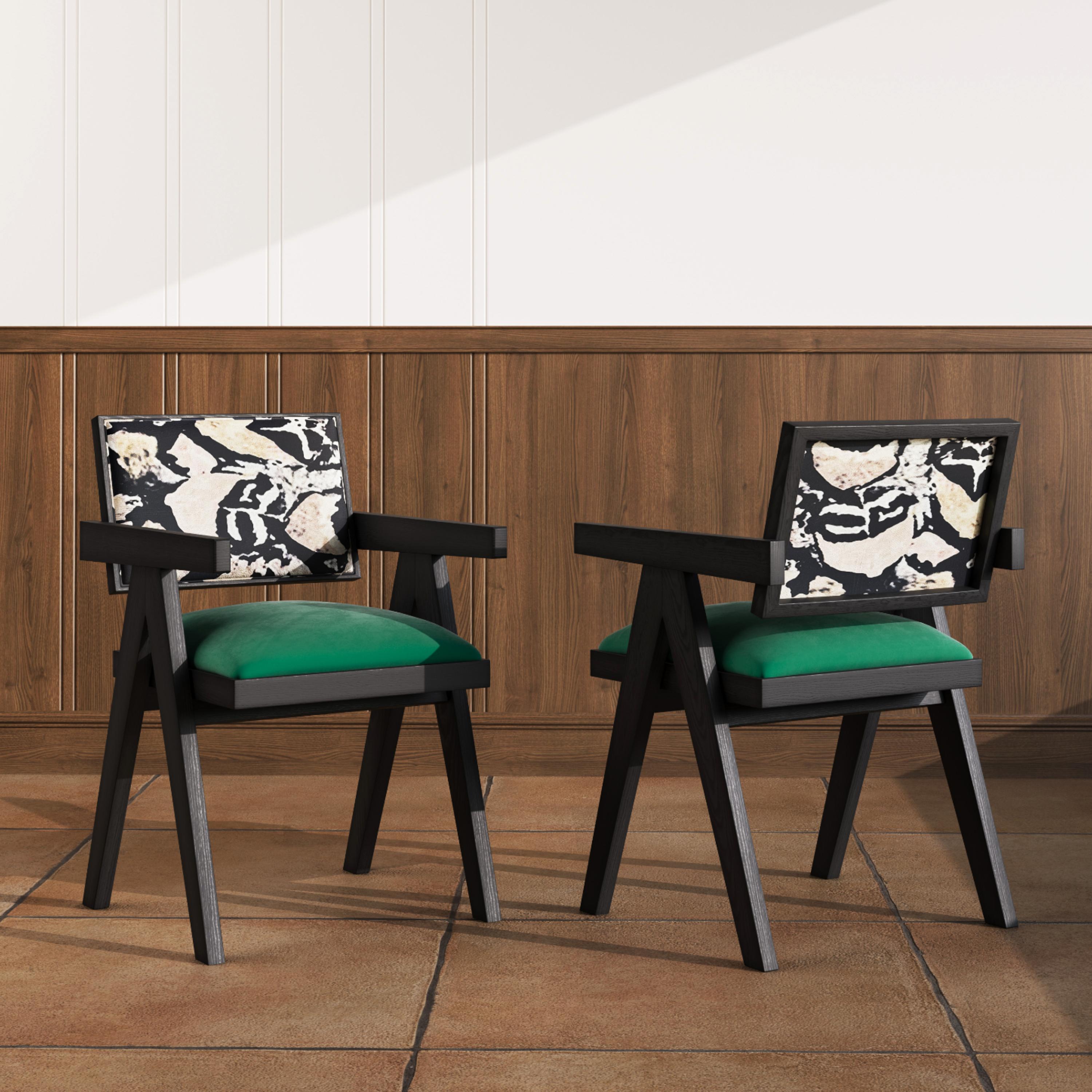 Wood Green & Black Ash Wood Dining Chairs