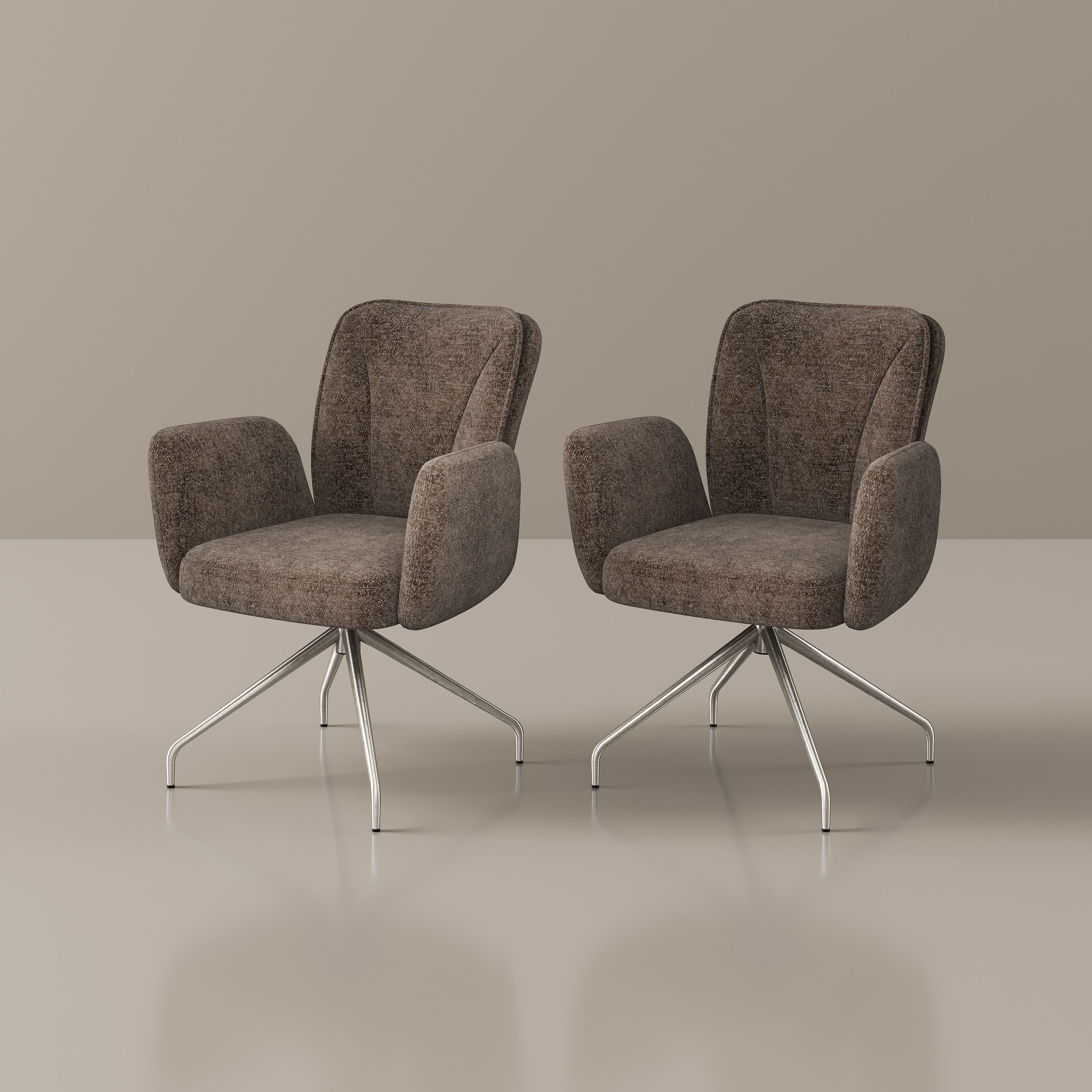 Brown Brown & silver Fabric Dining Chairs