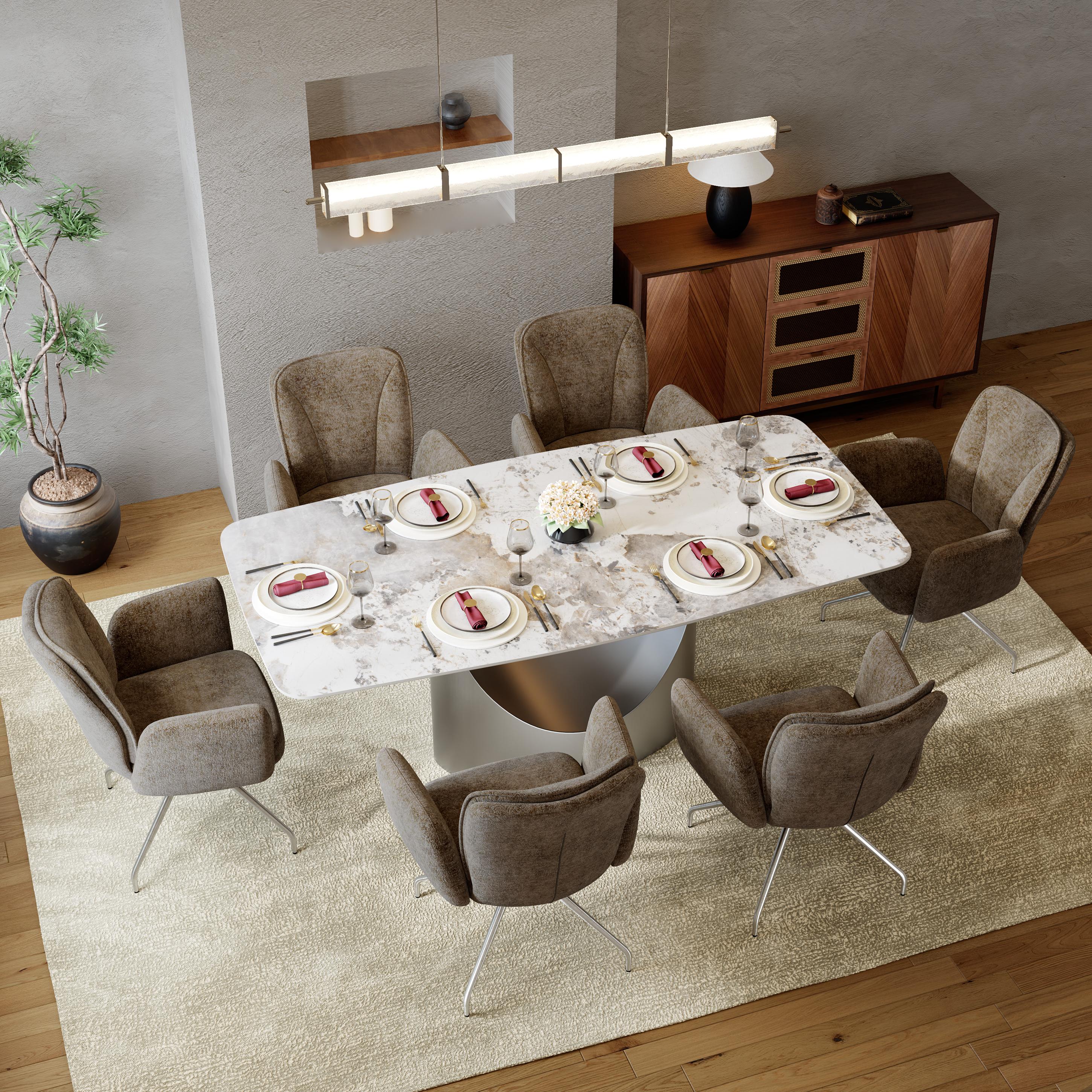 Modern Brown & silver Fabric Dining Chairs