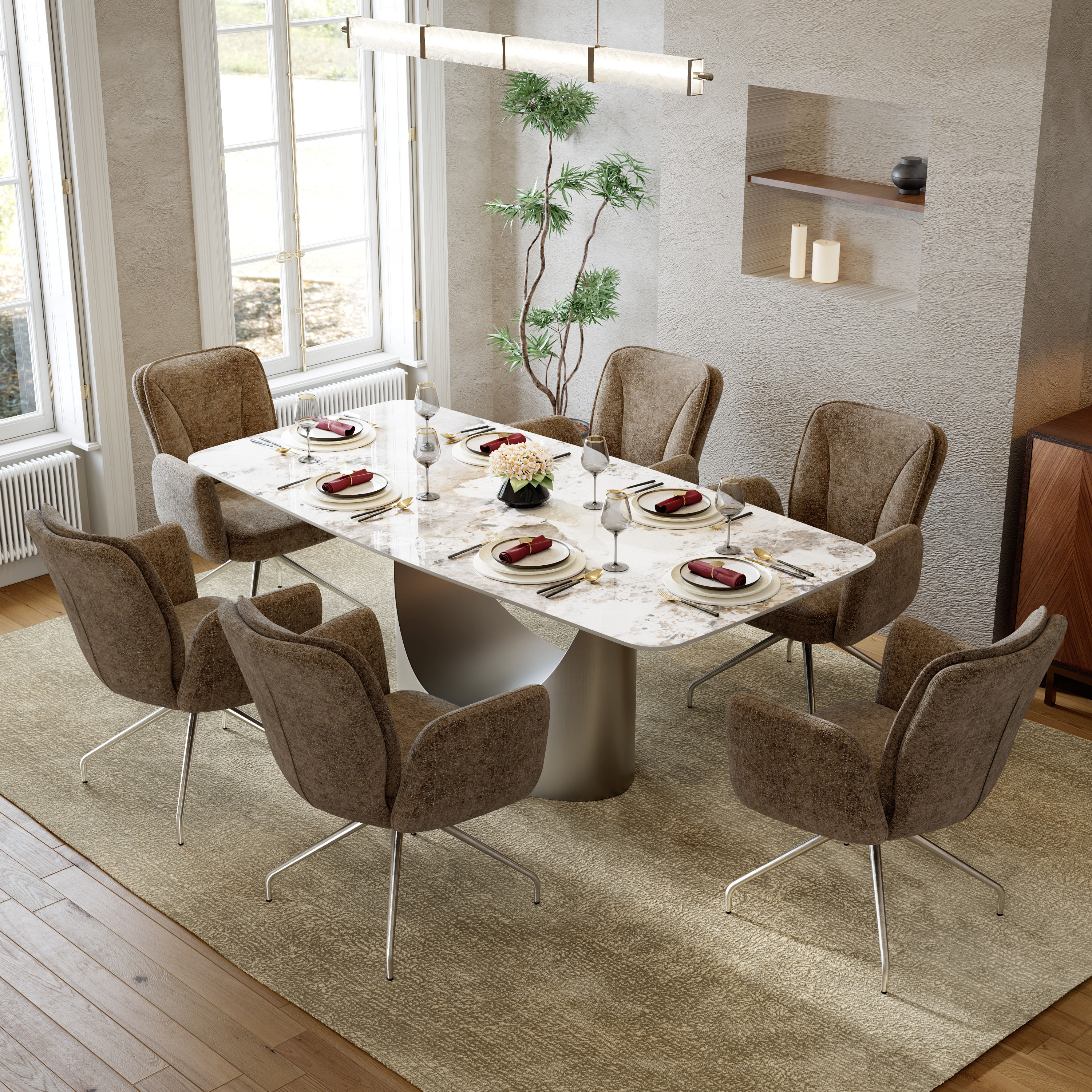 Fabric Brown & silver Fabric Dining Chairs