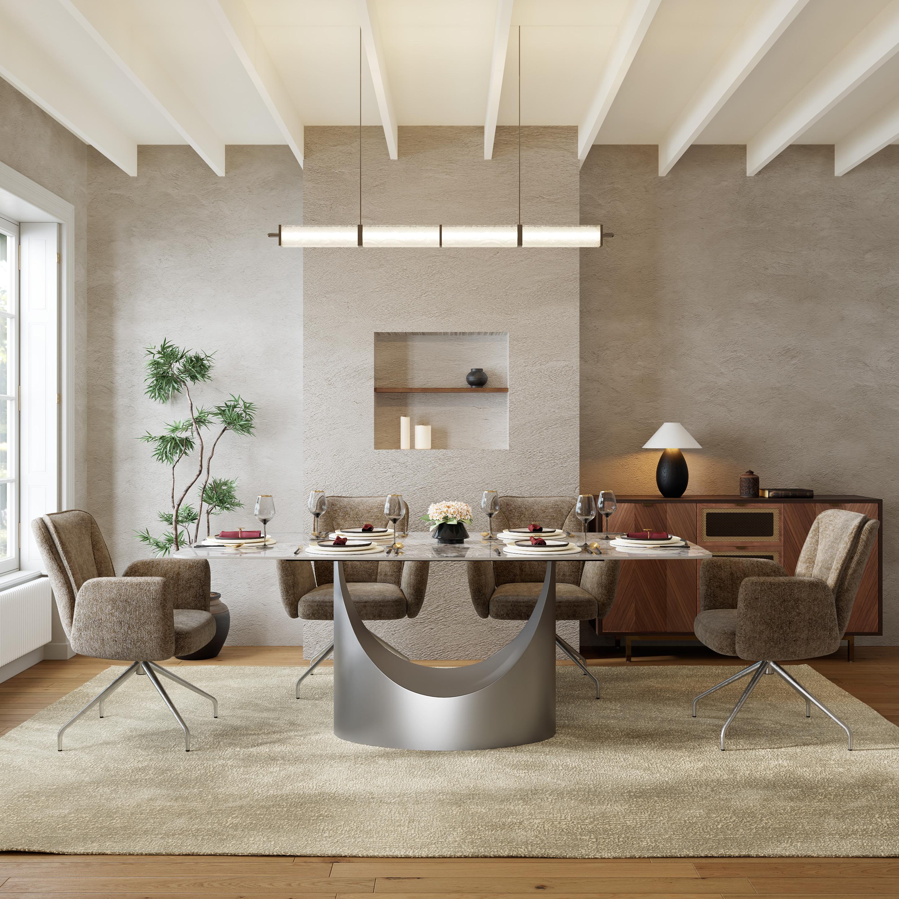 Brown Brown & silver Fabric Dining Chairs