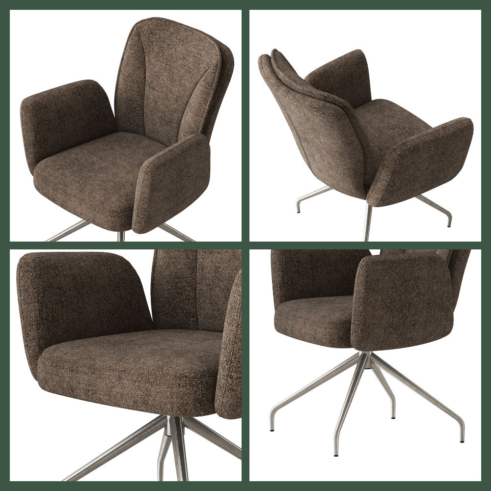 Brown Brown & silver Fabric Dining Chairs