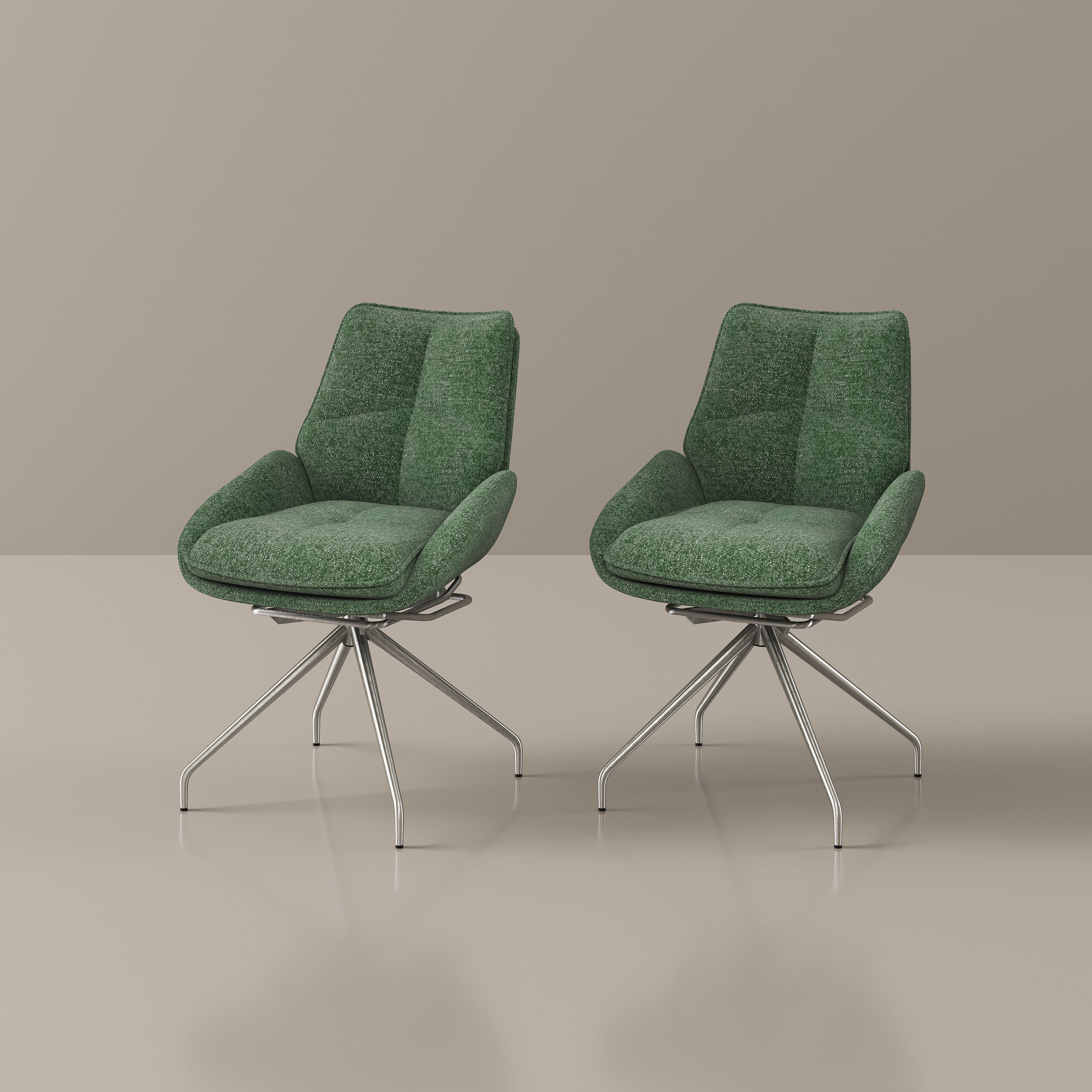 Carbon Steel Green & Silver Chenille Dining Chairs