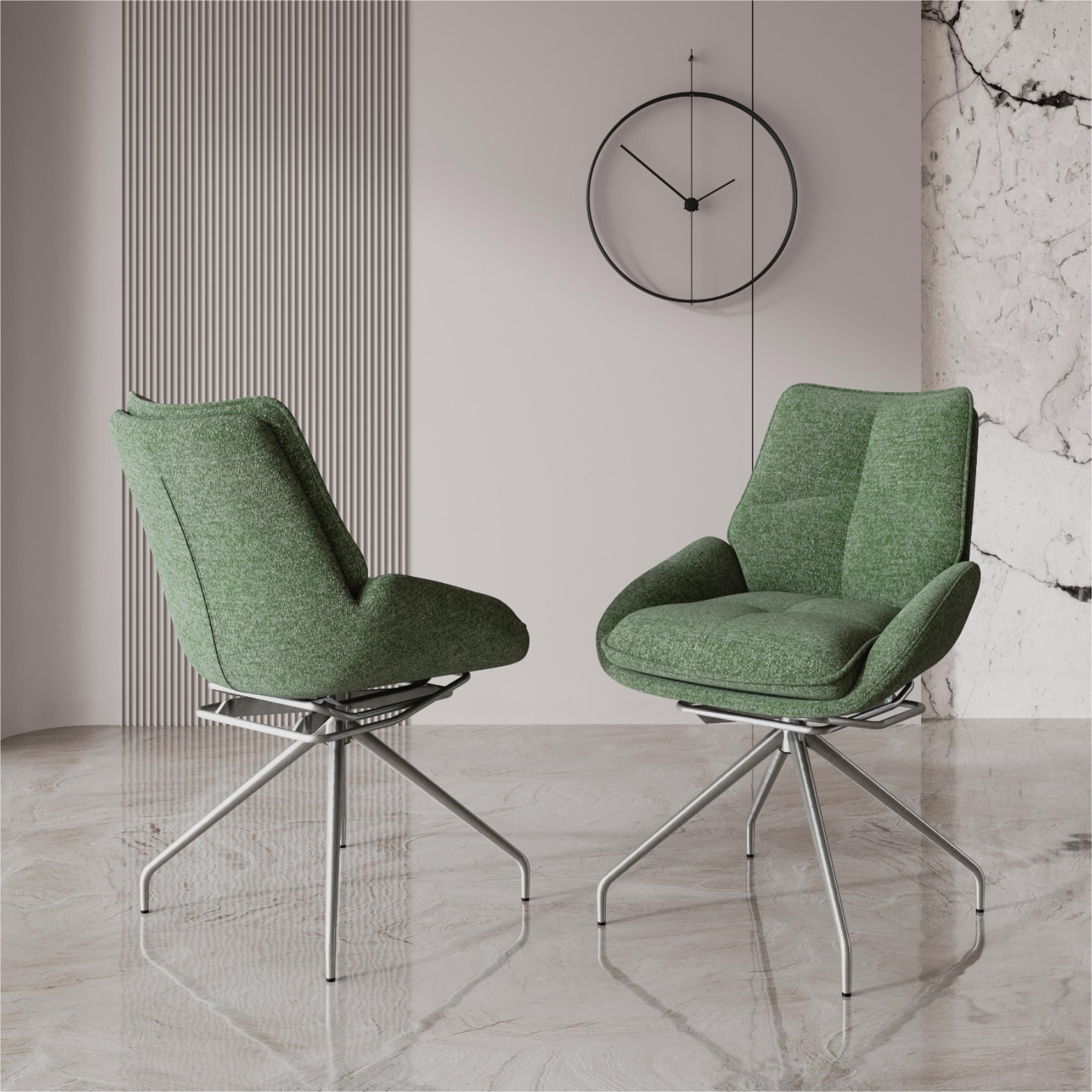 Fabric Green & Silver Chenille Dining Chairs