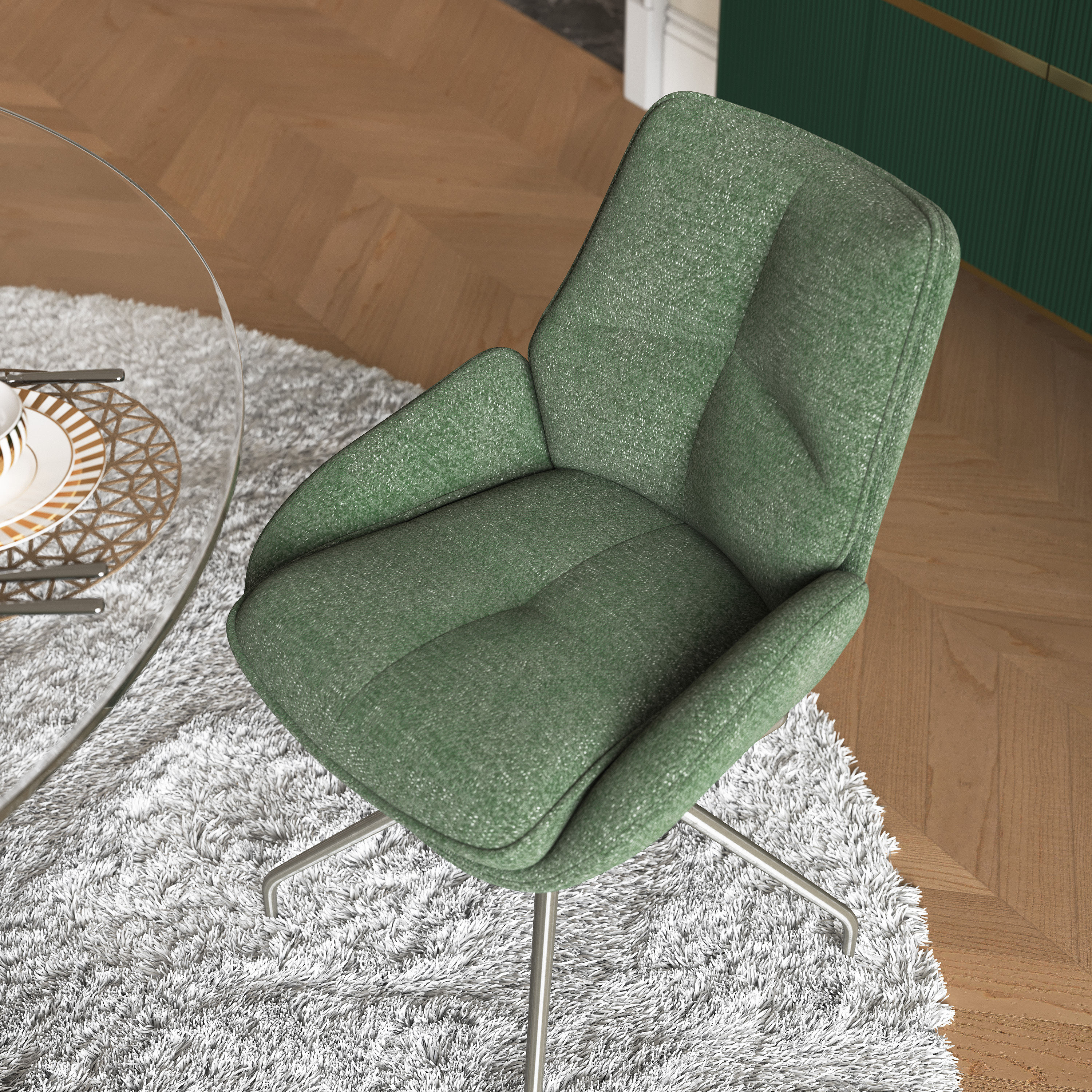Green Green & Silver Chenille Dining Chairs
