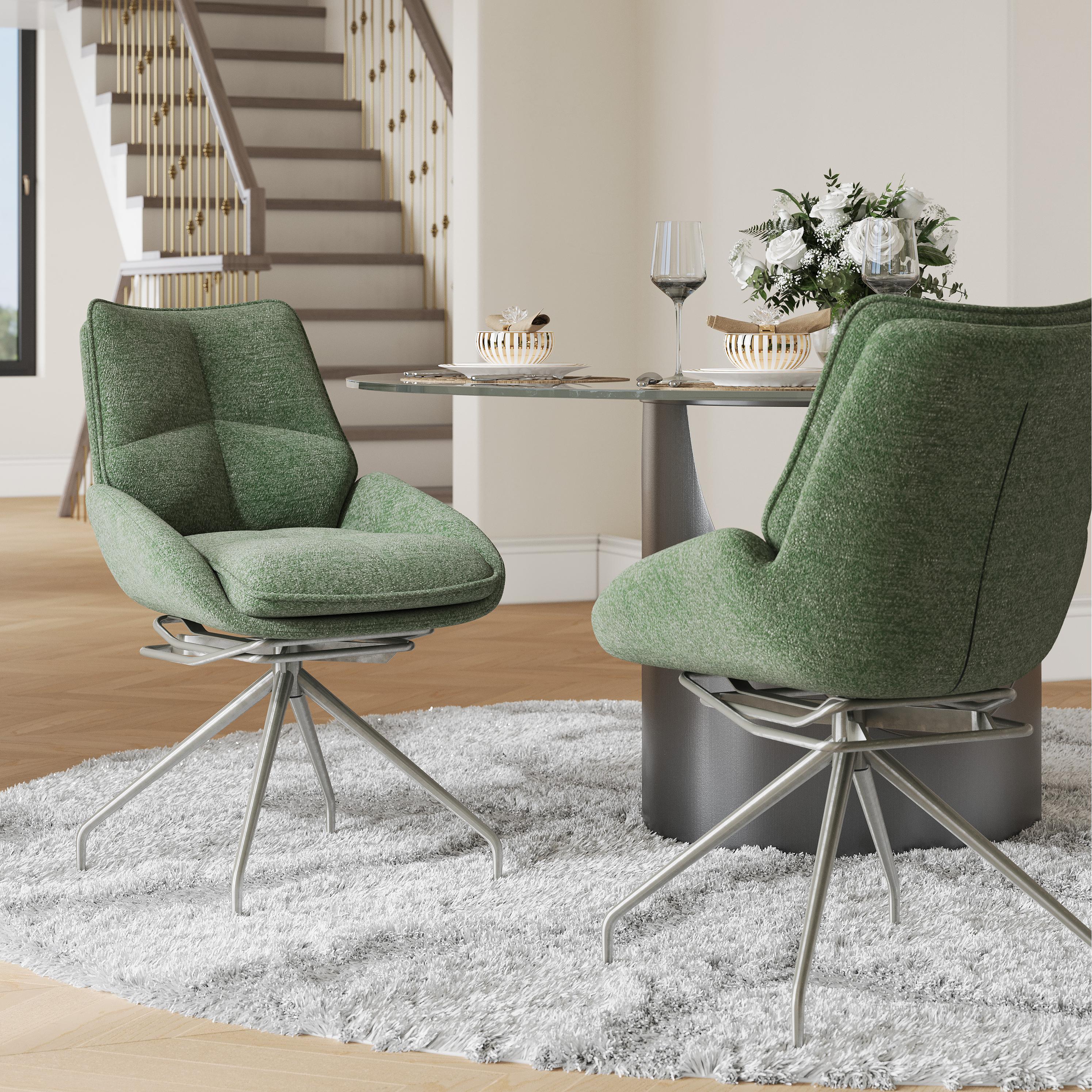Upholstered Green & Silver Chenille Dining Chairs