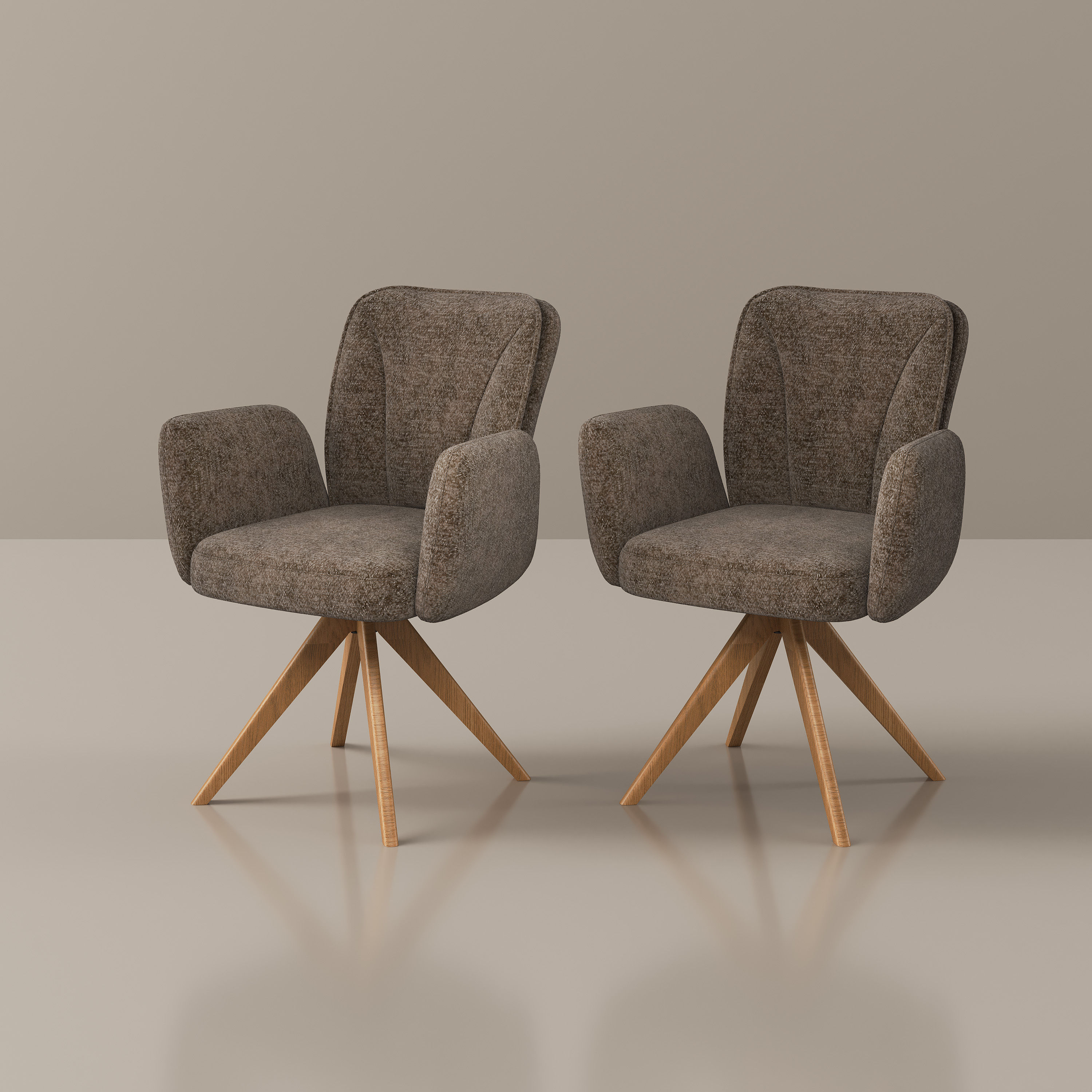 Brown Brown & wood color Fabric Dining Chairs