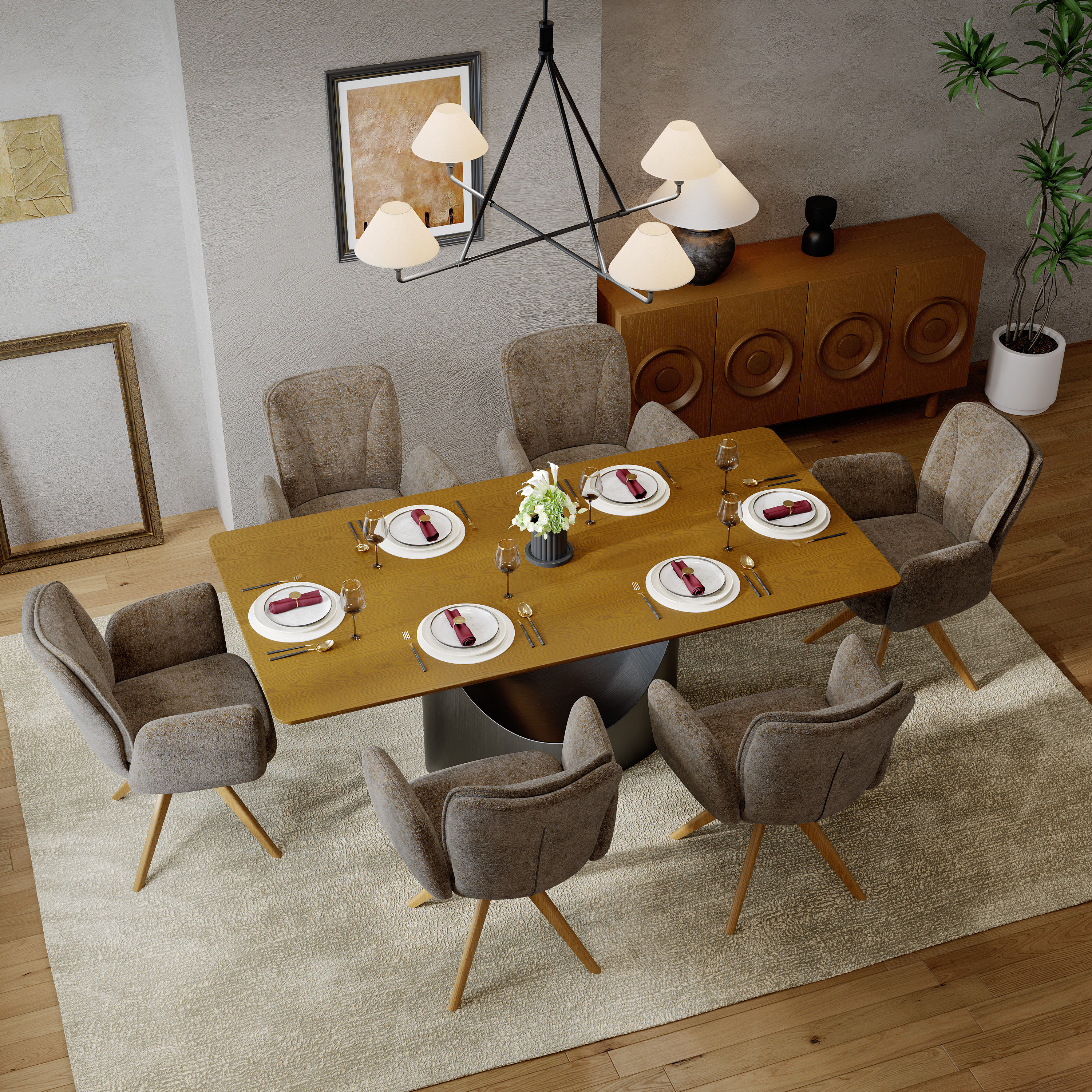 Fabric Brown & wood color Fabric Dining Chairs