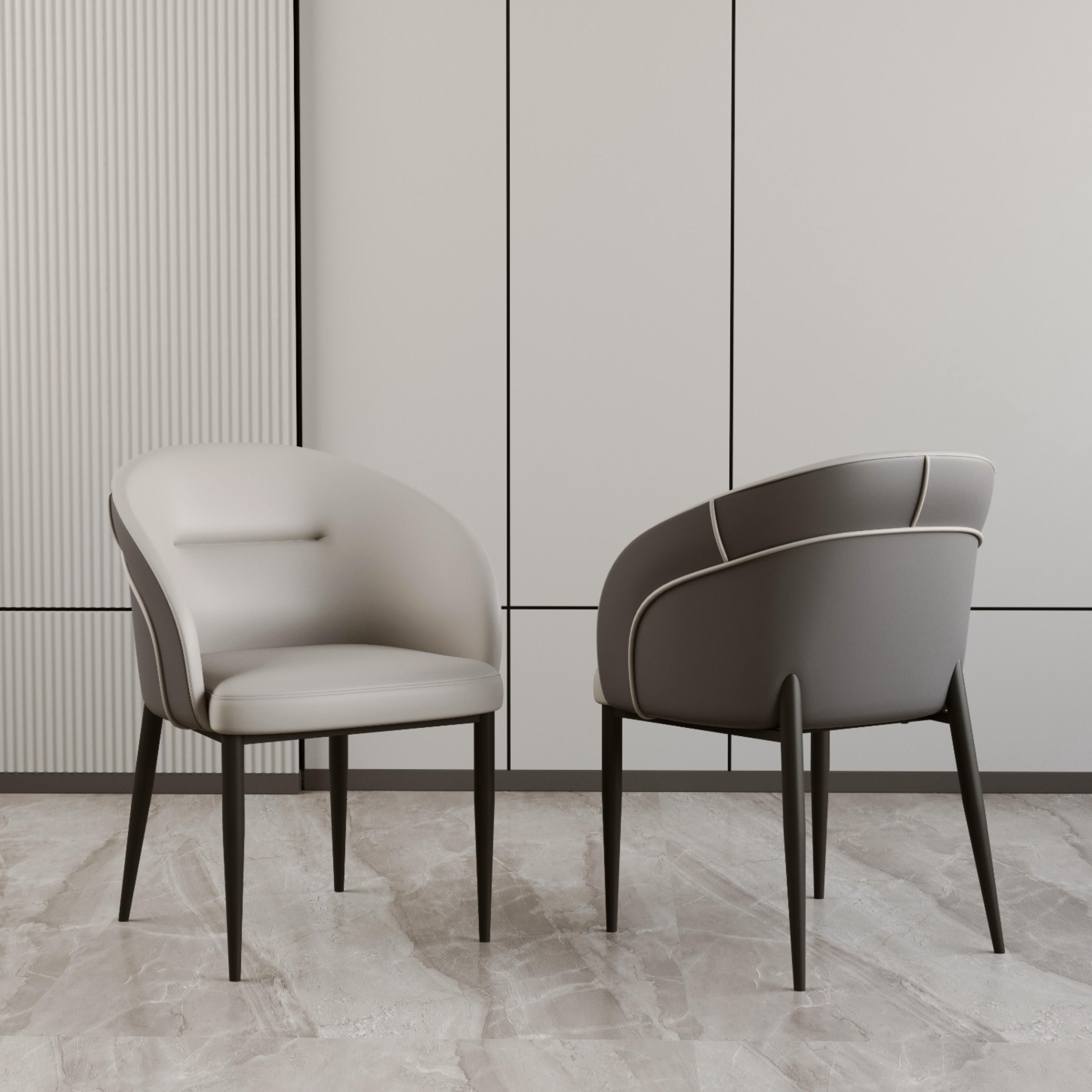 Modern Light Gray & Dark Gray PU Leather Dining Chairs