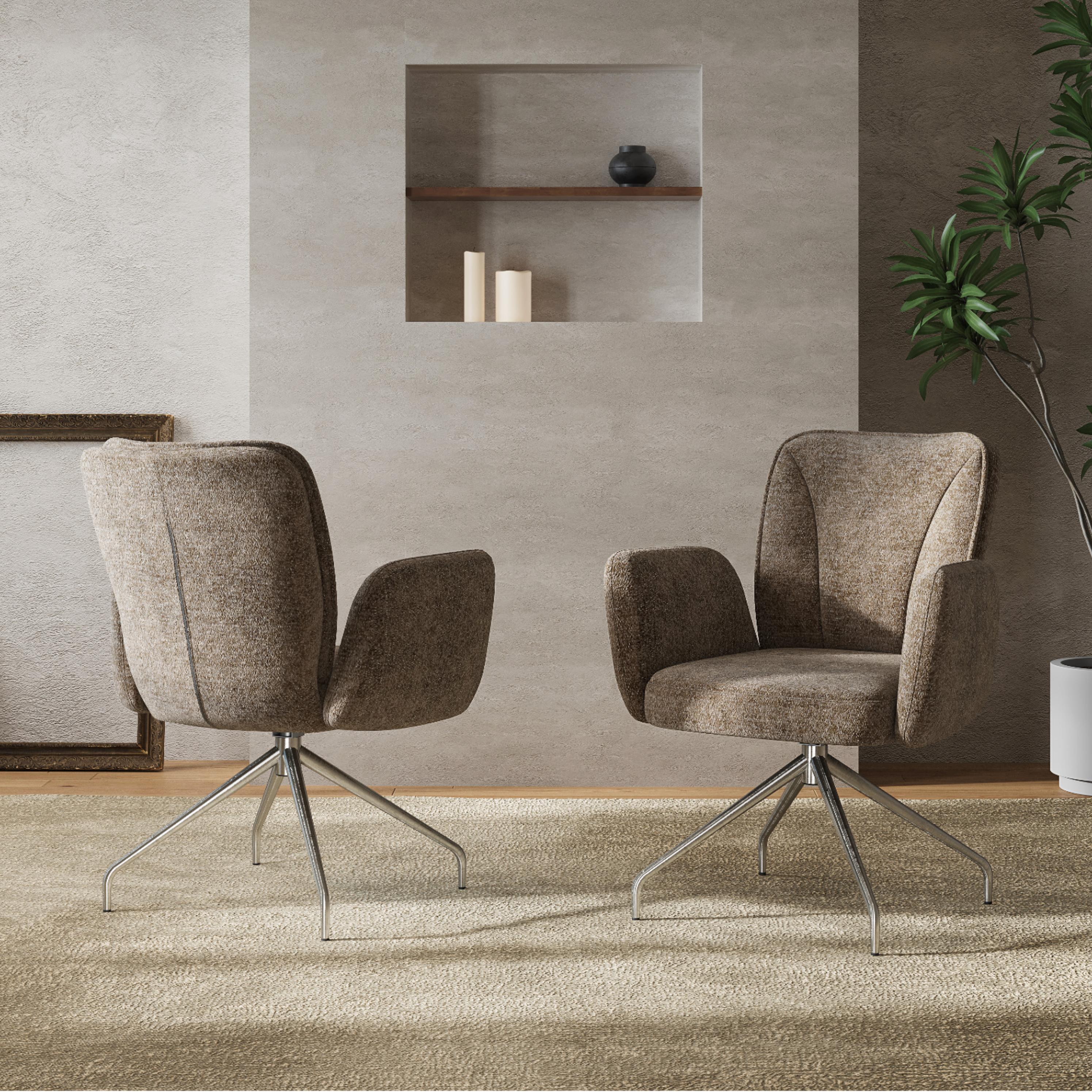 Partial Assembly Required Brown & silver Fabric Dining Chairs