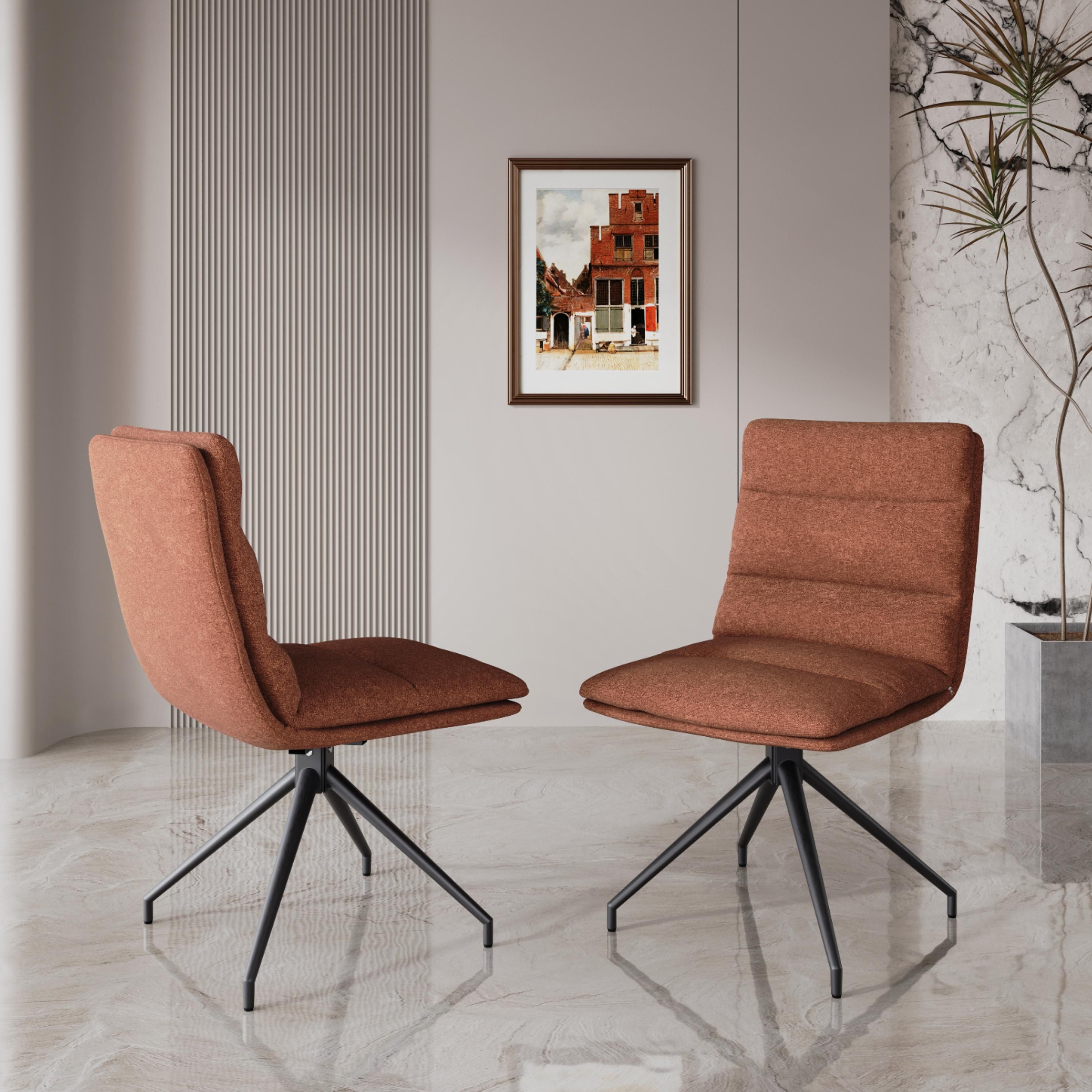 Brown Black & Brown Cotton & Linen Dining Chairs