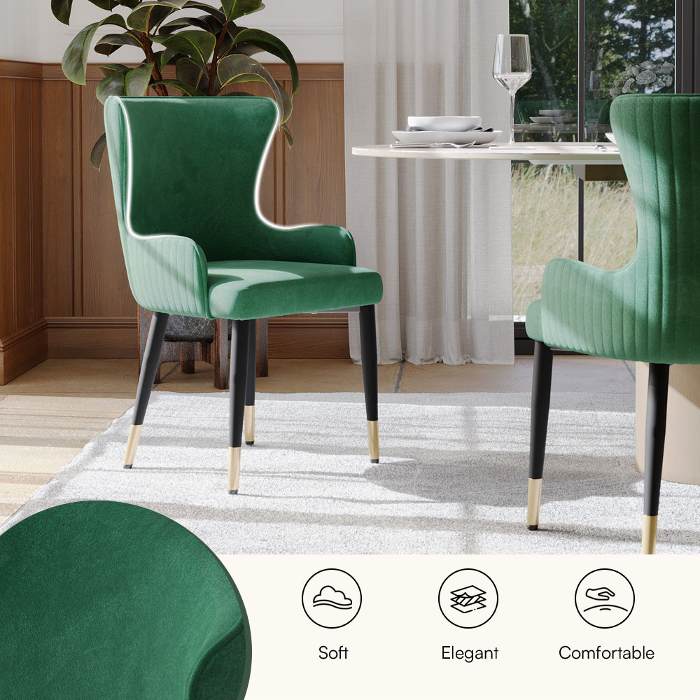 Metal Leg Green Velvet Fabric Dining Chairs