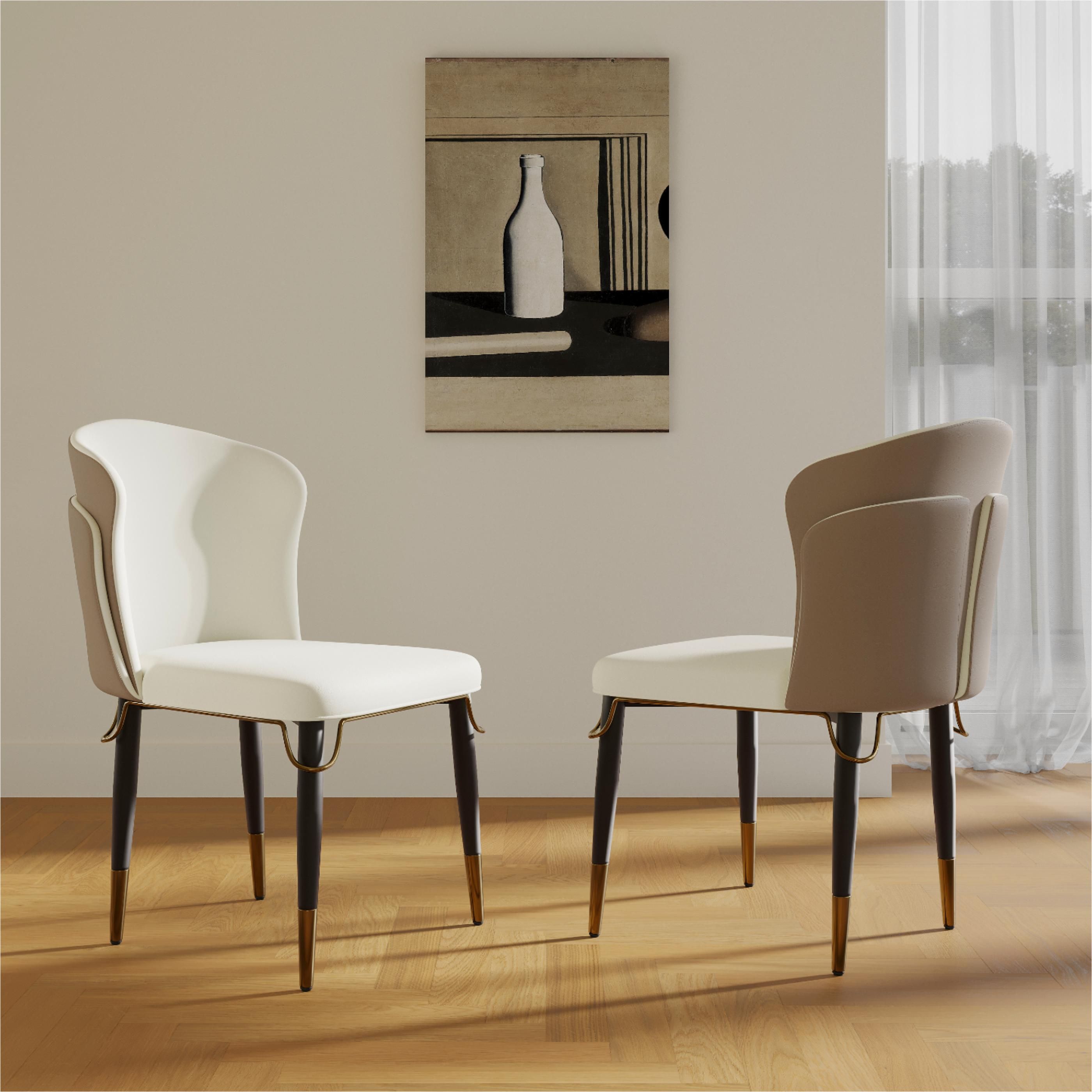 Modern Luxury Brown & Beige Leather Dining Chairs