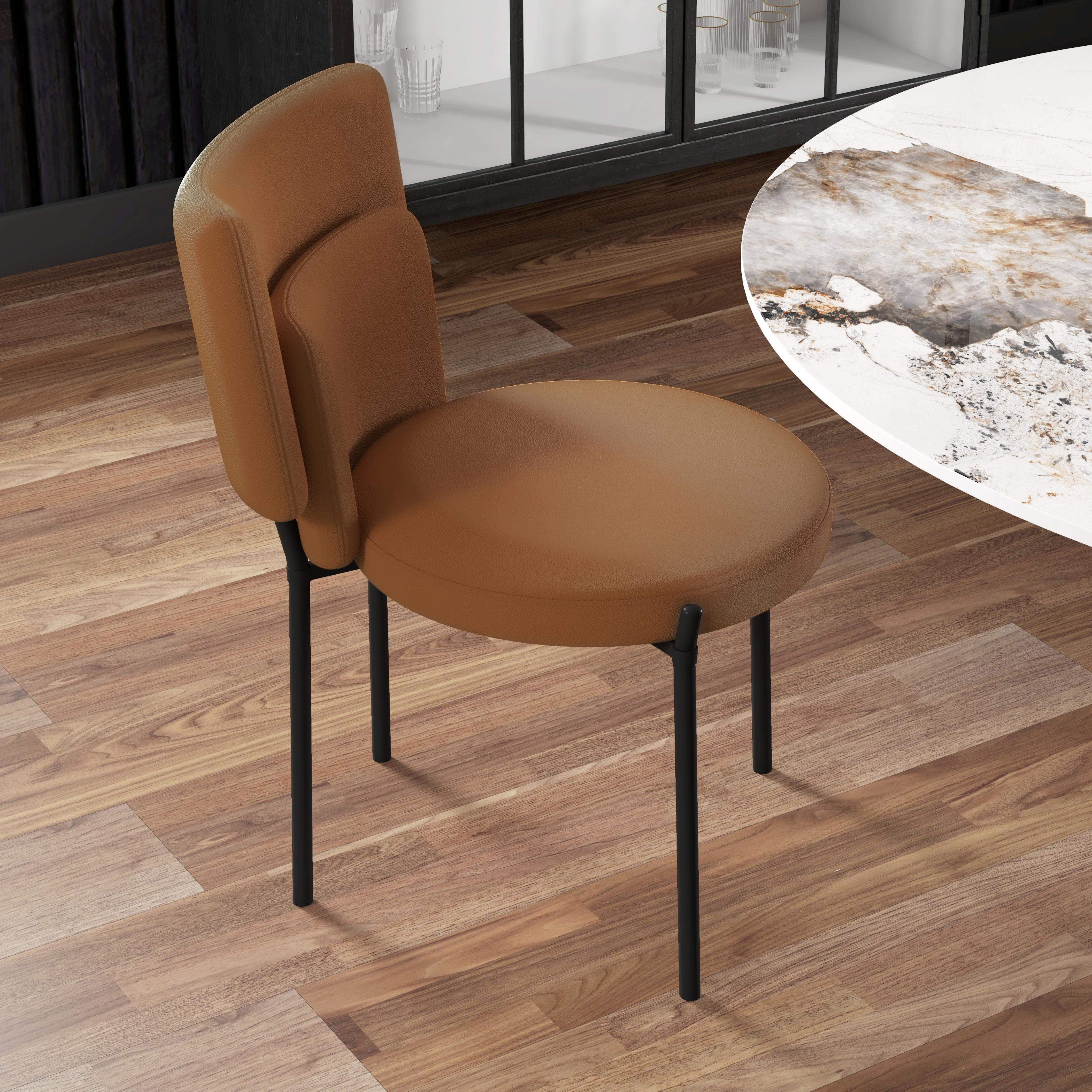 Carbon Steel Brown PU Leather Dining Chairs