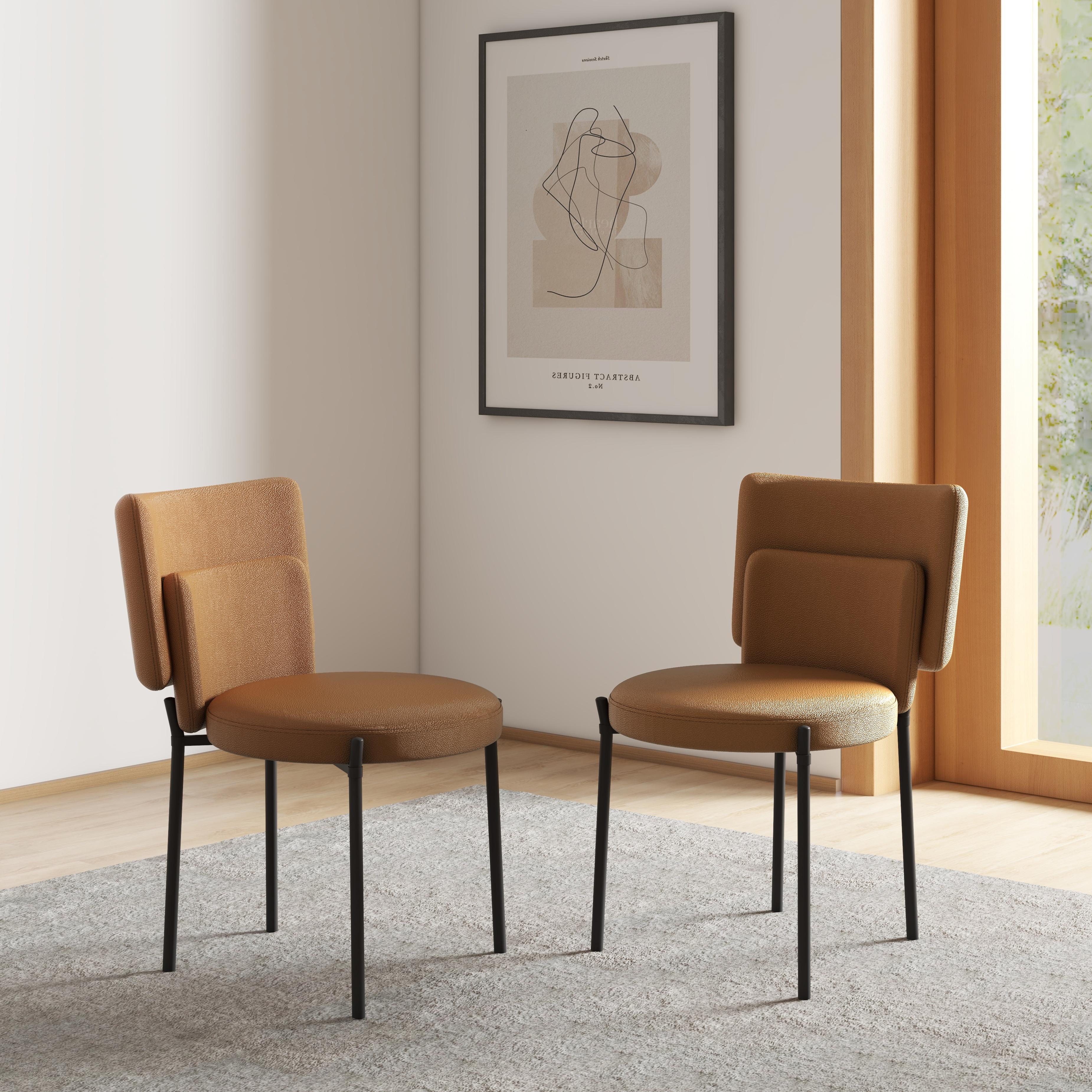 Side Chairs Brown PU Leather Dining Chairs