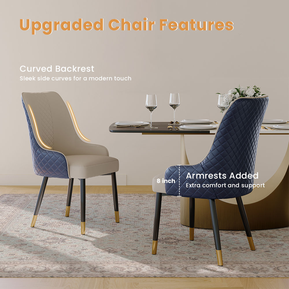 Modern Luxury Navy Blue PU Leather Dining Chairs
