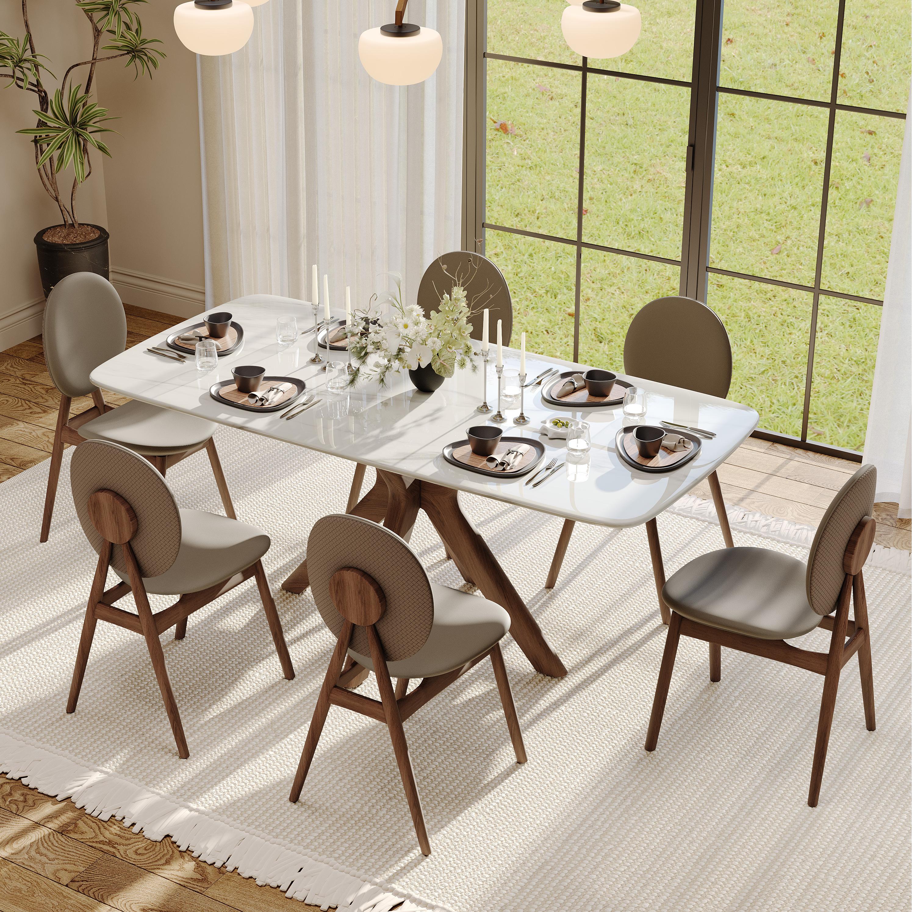 Solid Wood Gray & Walnut PU Leather & Solid Wood Dining Chairs