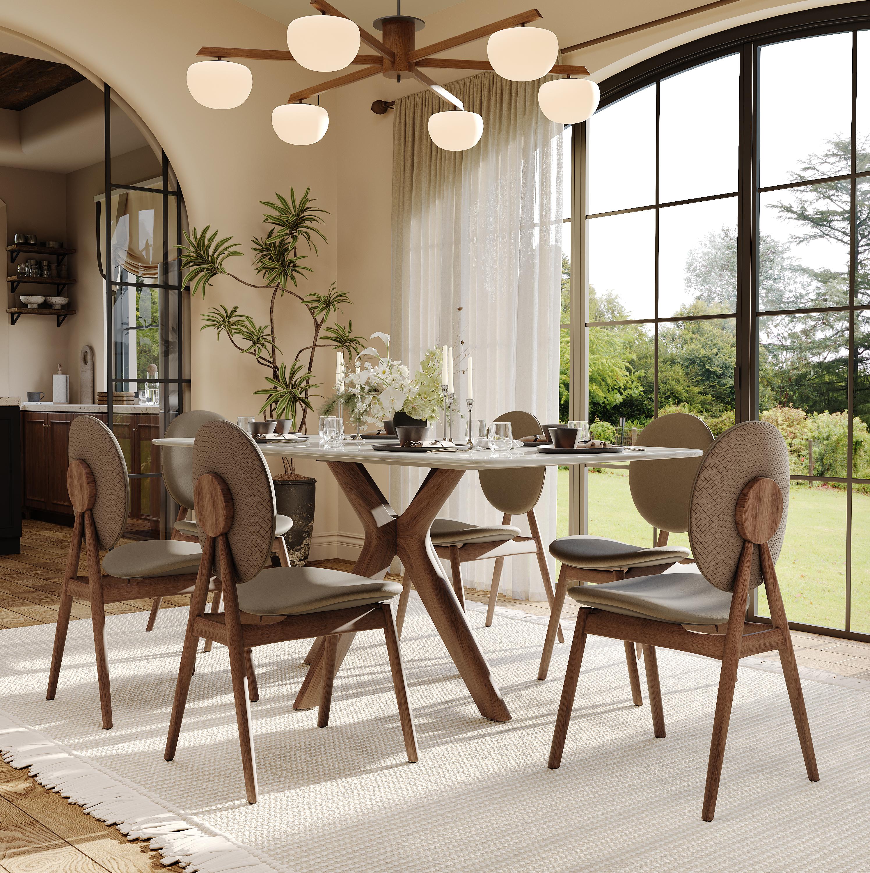 PU Leather Gray & Walnut PU Leather & Solid Wood Dining Chairs