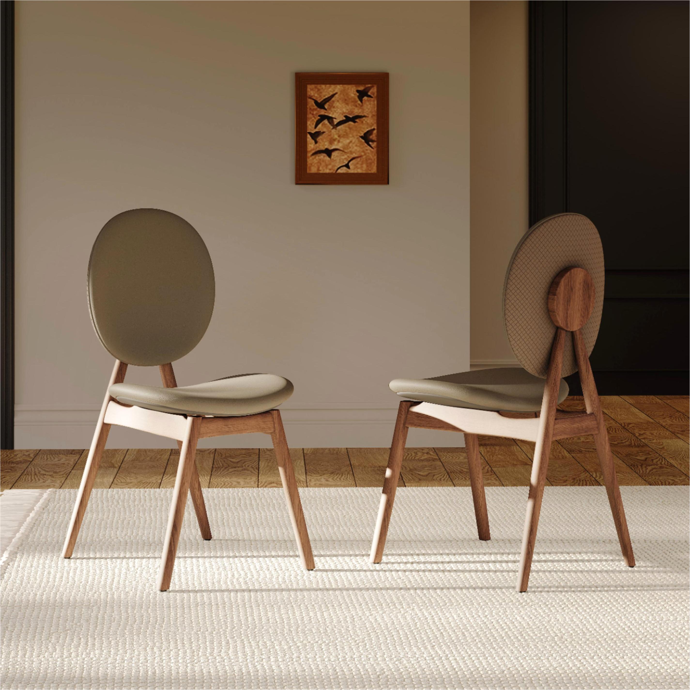Gray Gray & Walnut PU Leather & Solid Wood Dining Chairs