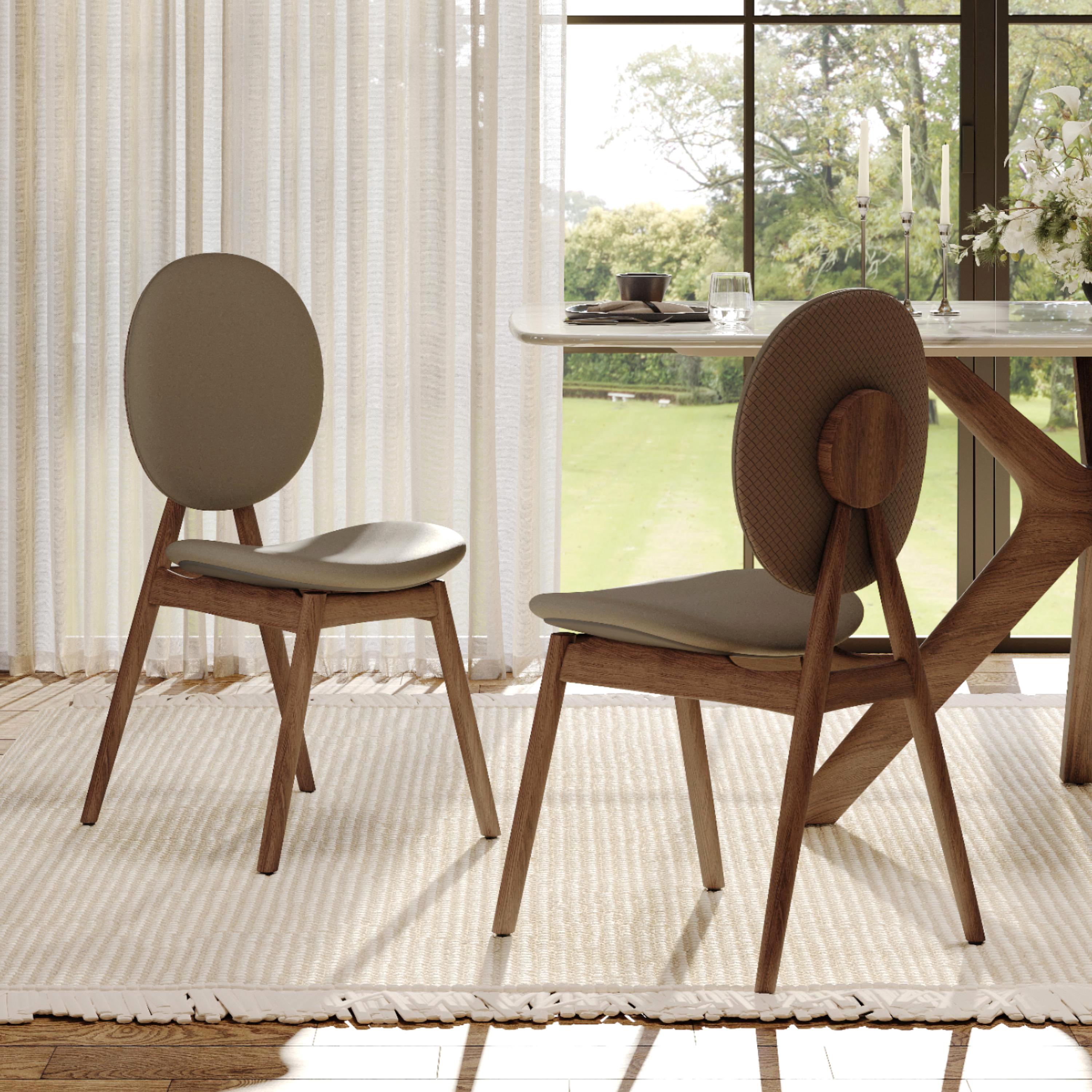 Armless Gray & Walnut PU Leather & Solid Wood Dining Chairs