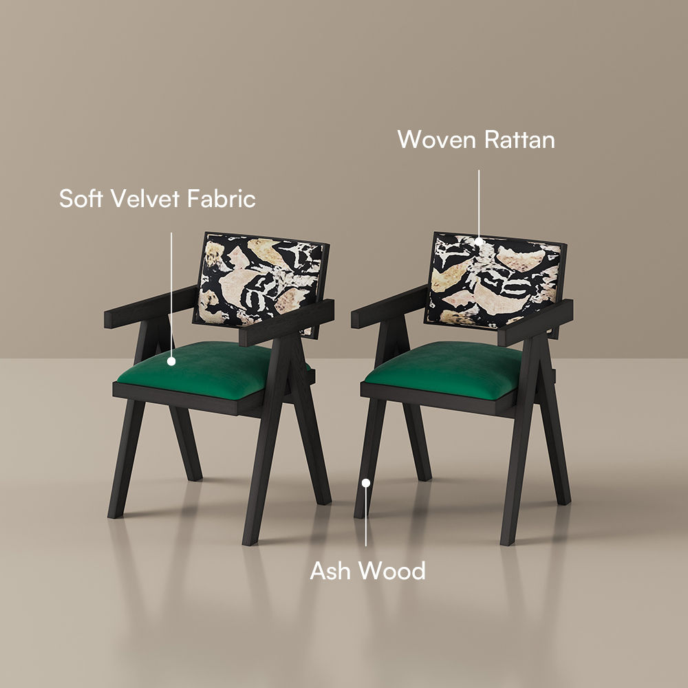 Mid Century Modern Green & Black Ash Wood Dining Chairs
