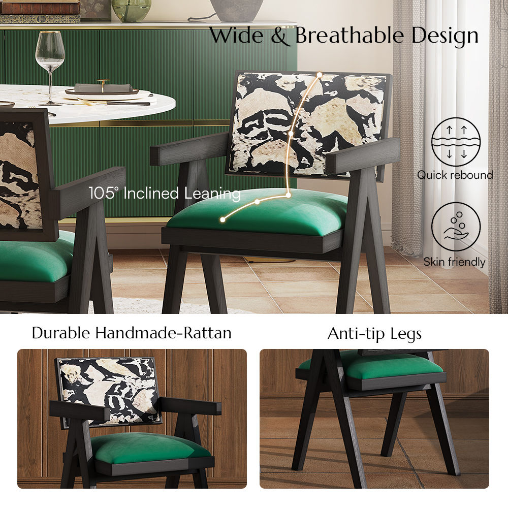 Wood Leg Green & Black Ash Wood Dining Chairs