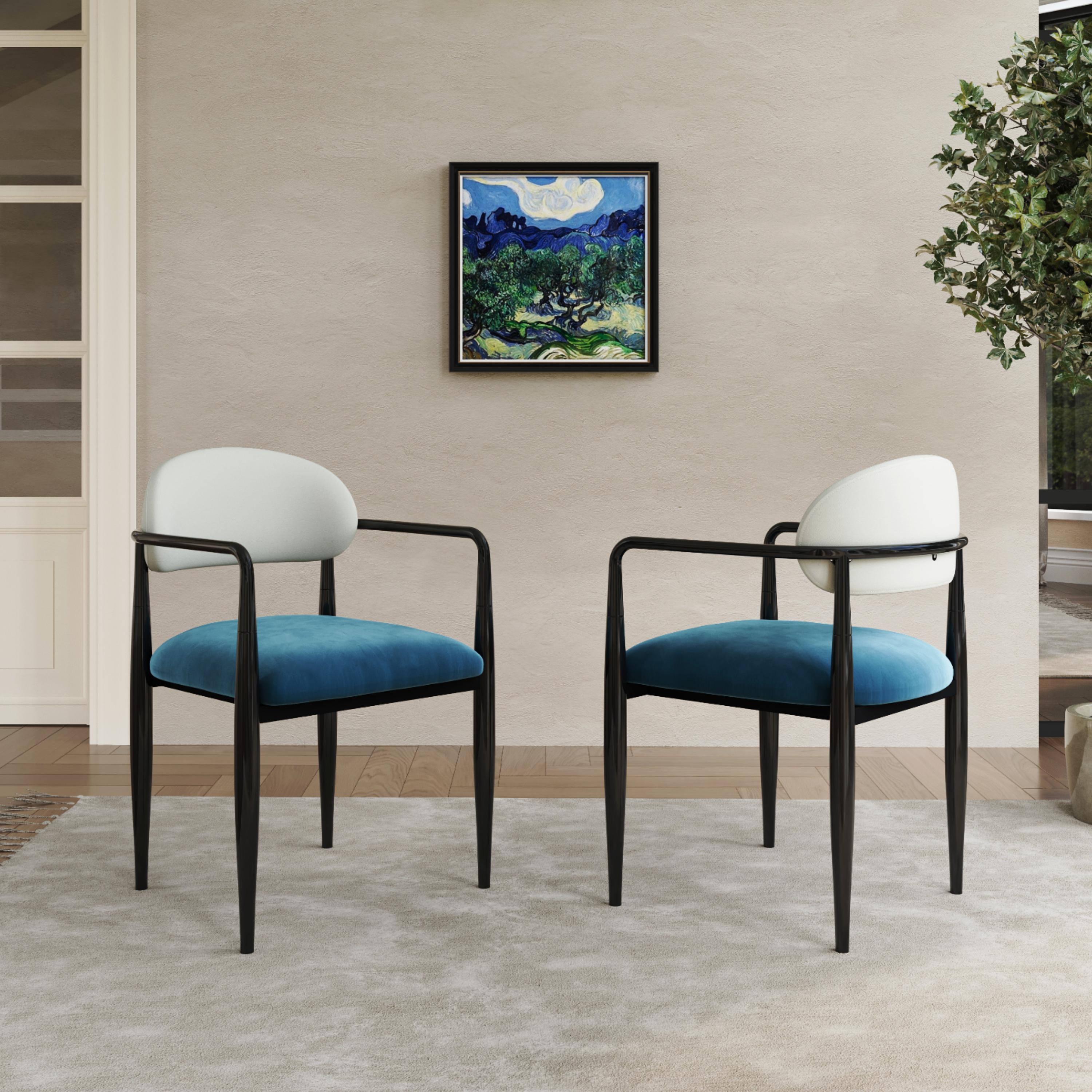 Blue White & Black Velvet Dining Chairs